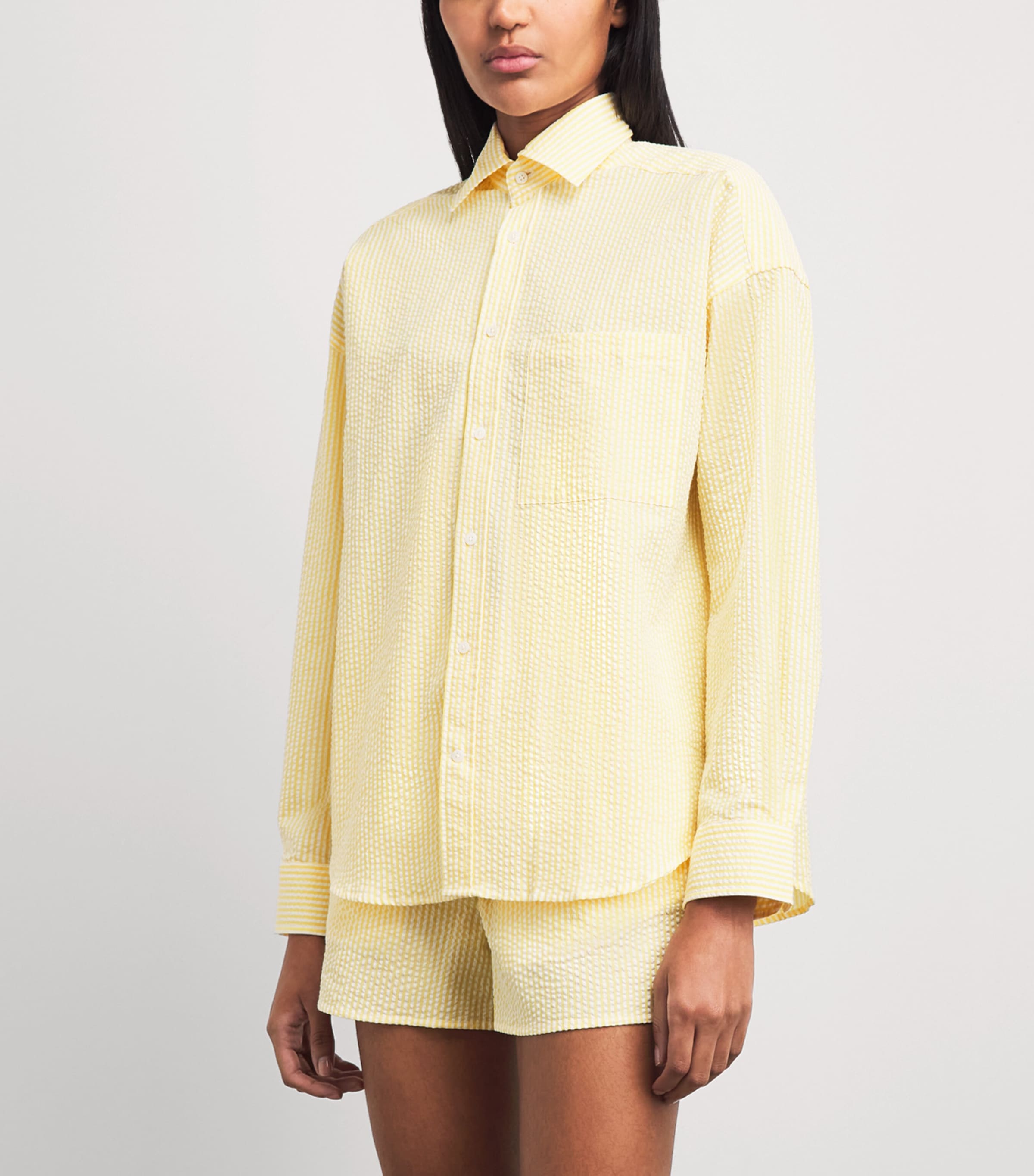 With Nothing Underneath Womens Seersucker Striped The Weekend Shirt Yellow Stripe Image 4