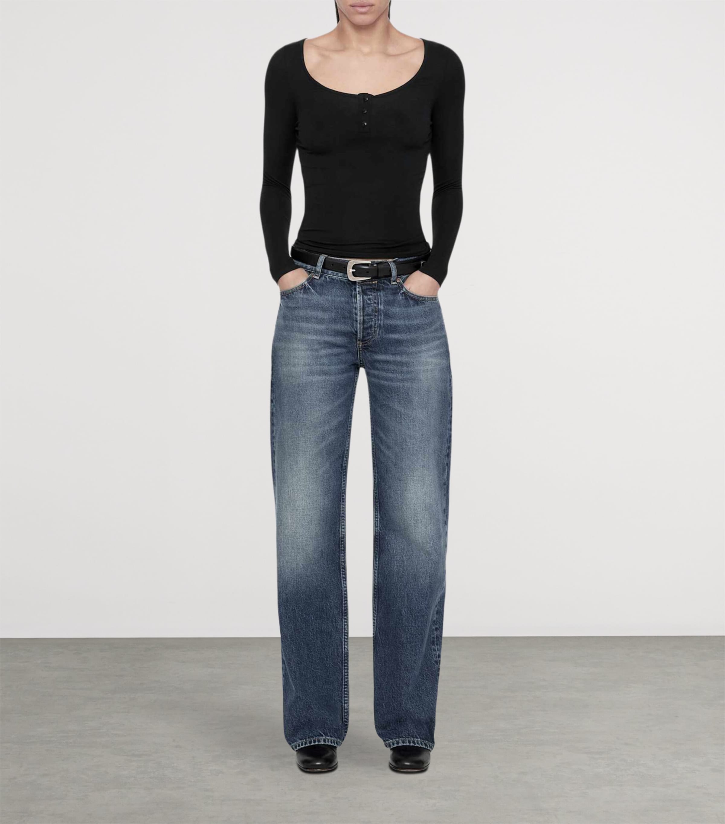 AllSaints Womens Jules Henley Long-Sleeve T-Shirt Jet Black Image 2