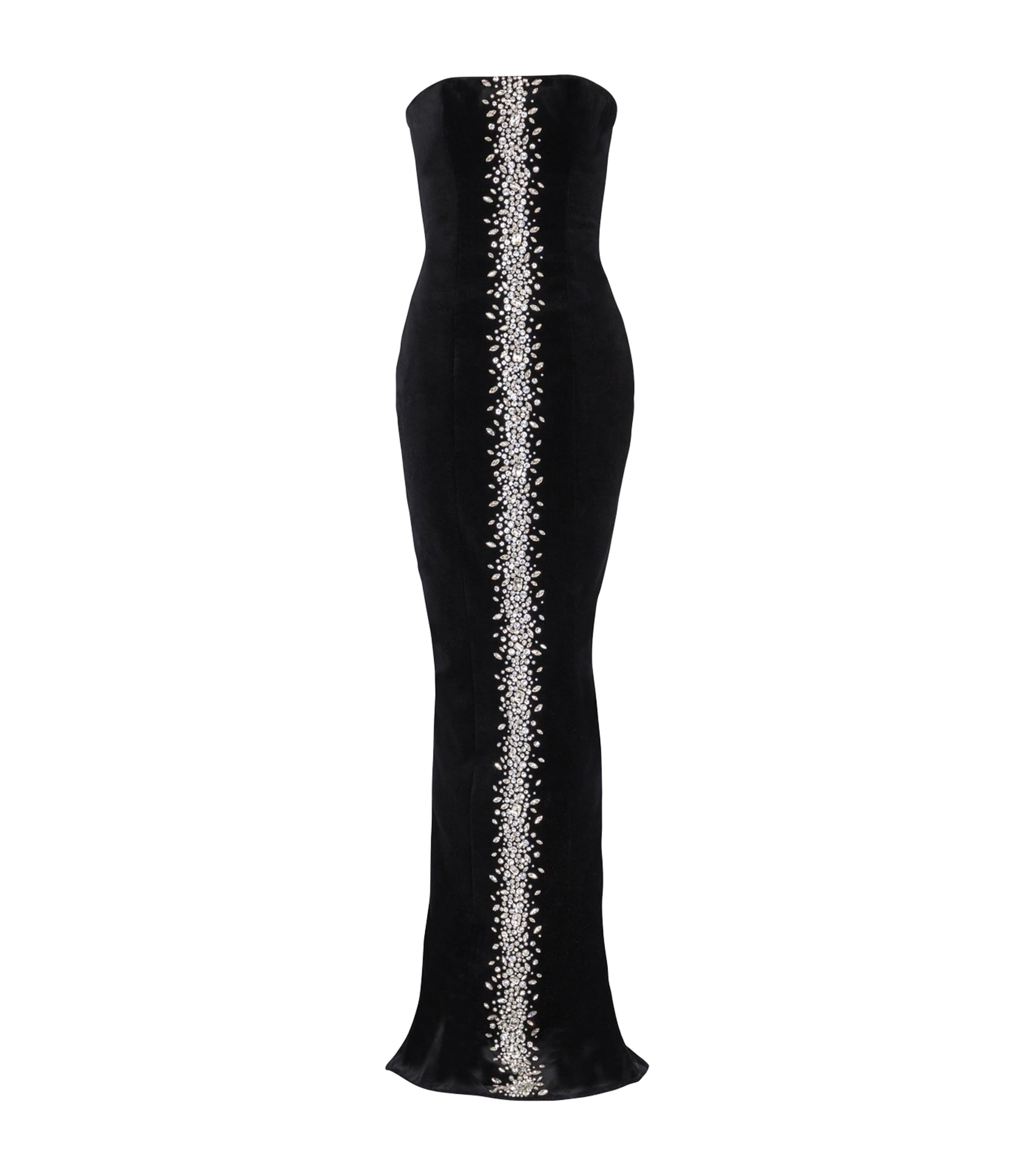 Shop Balmain Embroidered-velvet Maxi Dress In Black