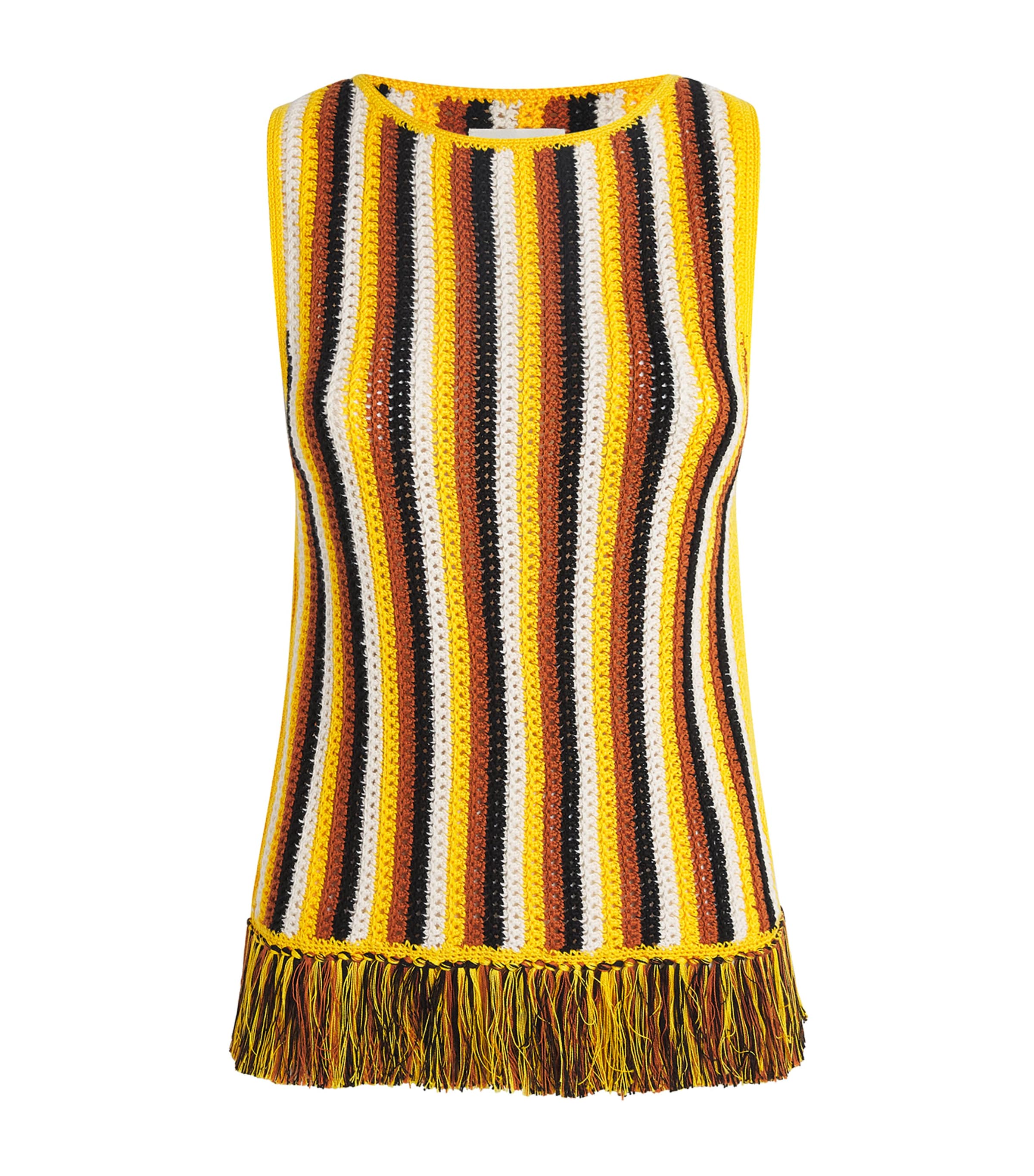 Escvdo Misti Fringed Crocheted Cotton Top In Brown