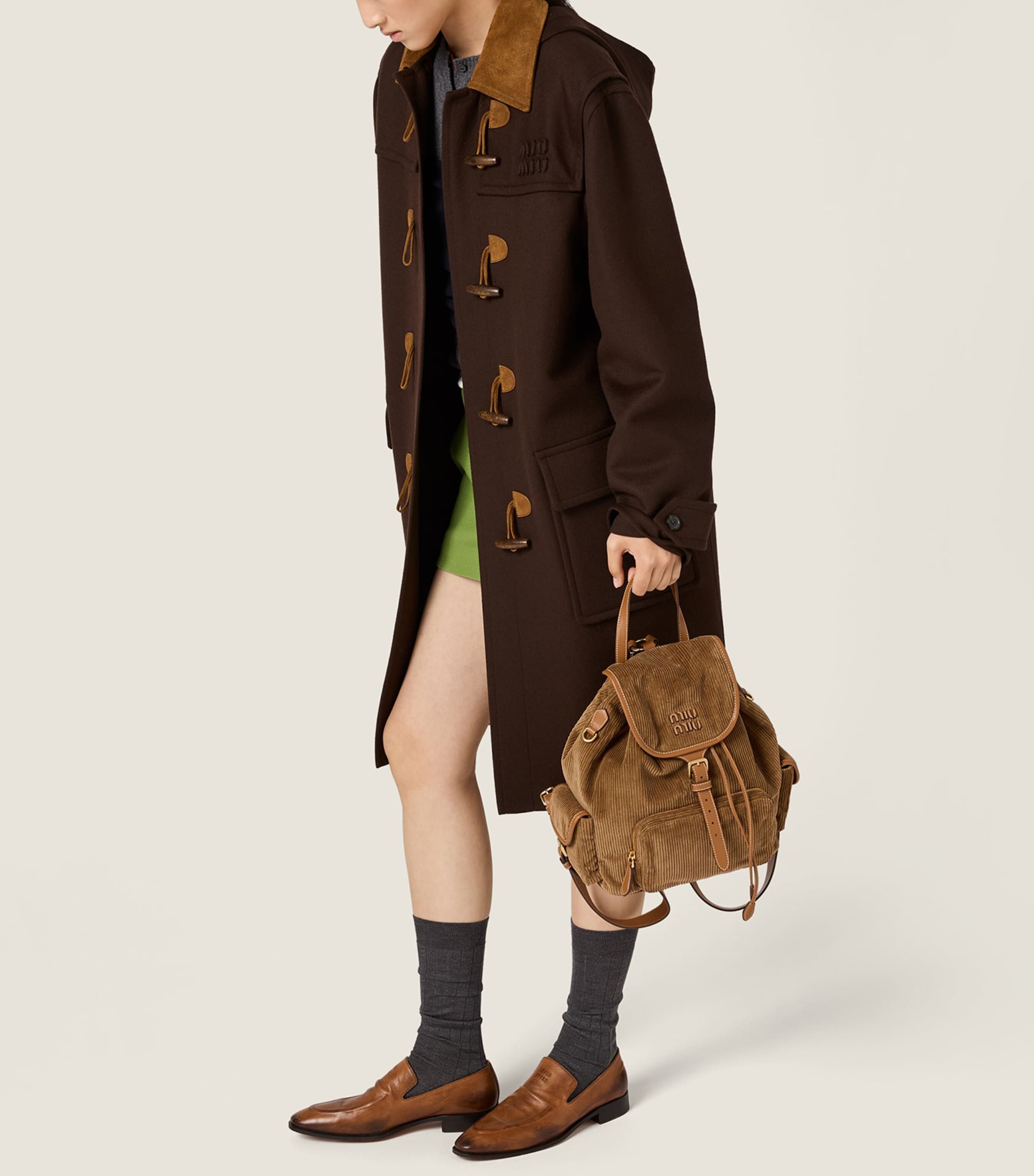 Large Corduroy Leather-Trim Backpack F0401 Image 5