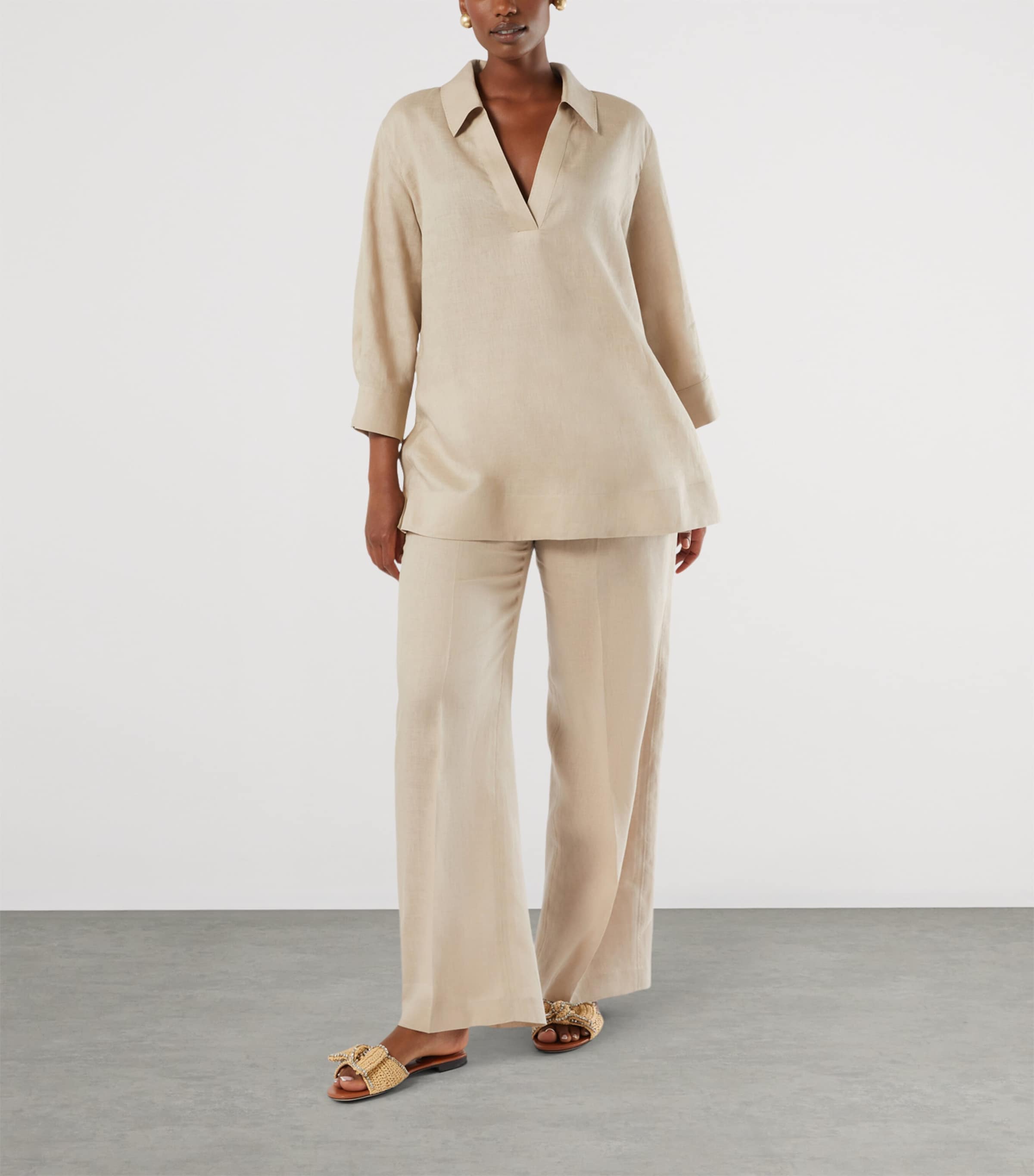 Marina Rinaldi Womens Linen Tunic Beige Image 2