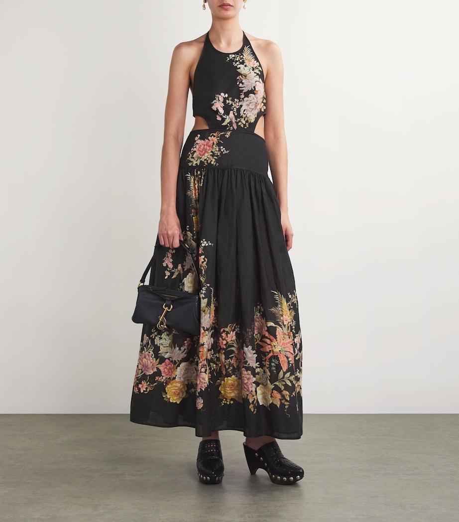 zimmermann black floral midi dress illustration buttoned midi