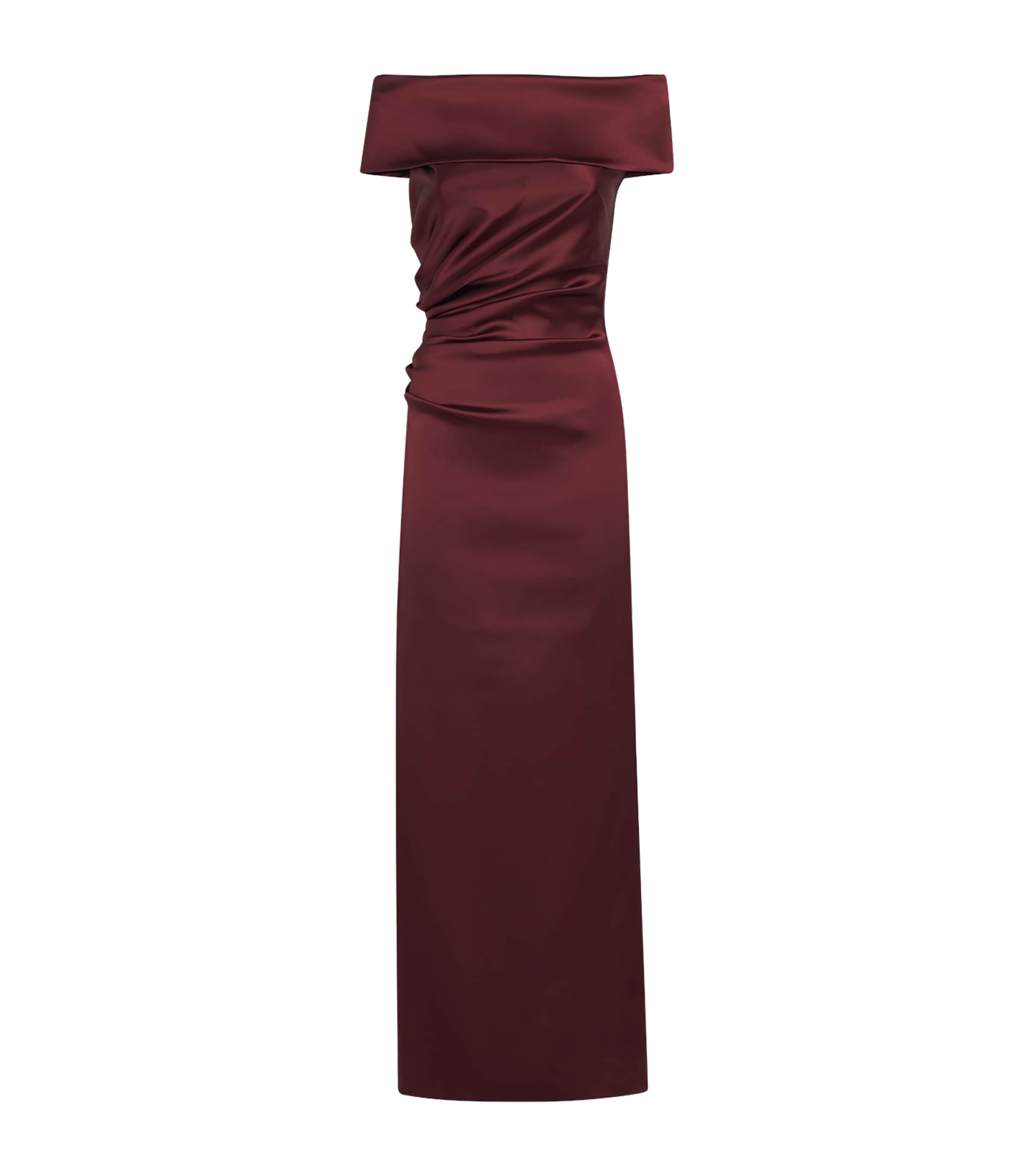 Max Mara Long Dress With Side Slit And Ruching In Burgundy