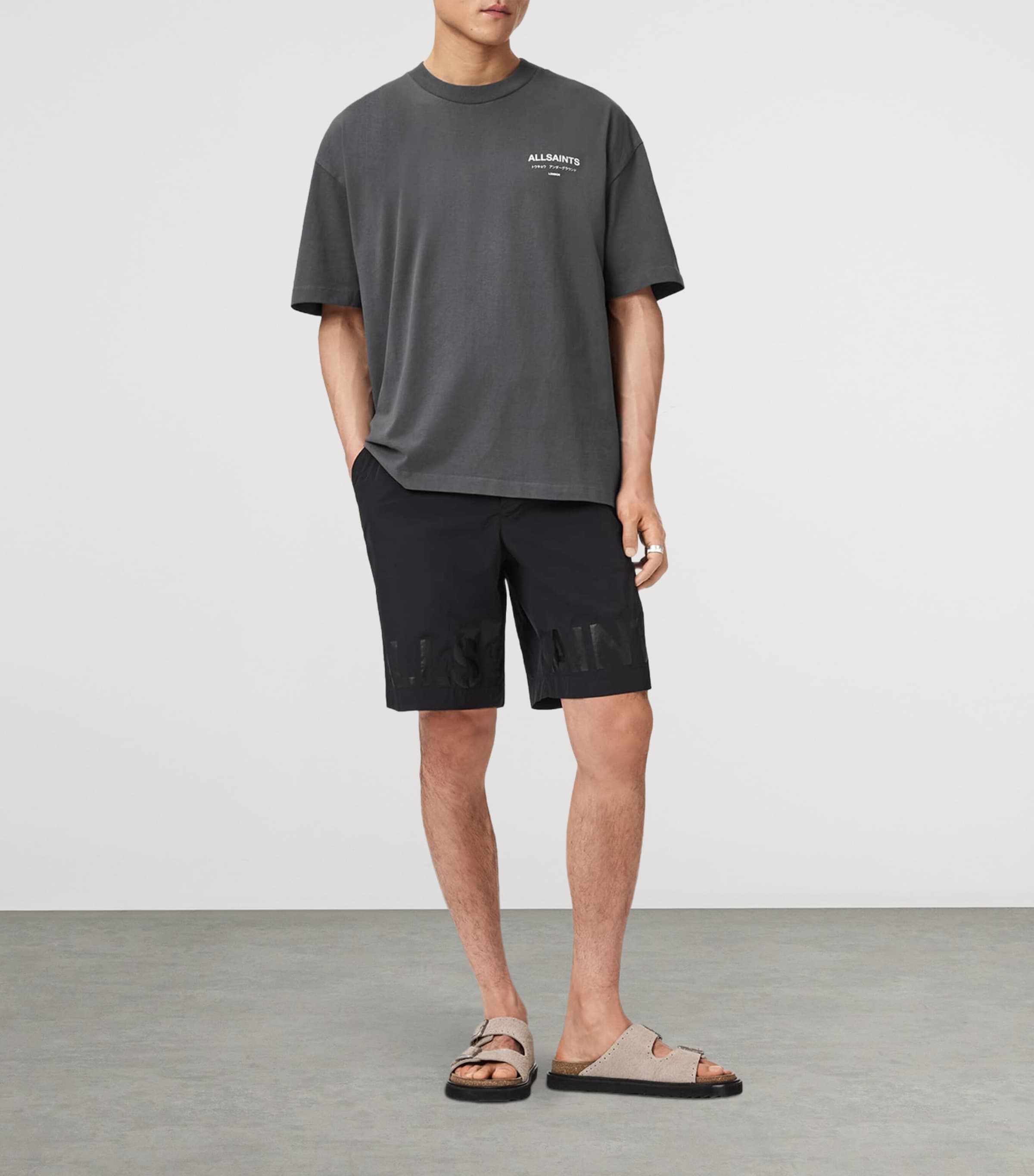 AllSaints Mens Organic Cotton Underground T-Shirt Dark Steel Blue Image 2