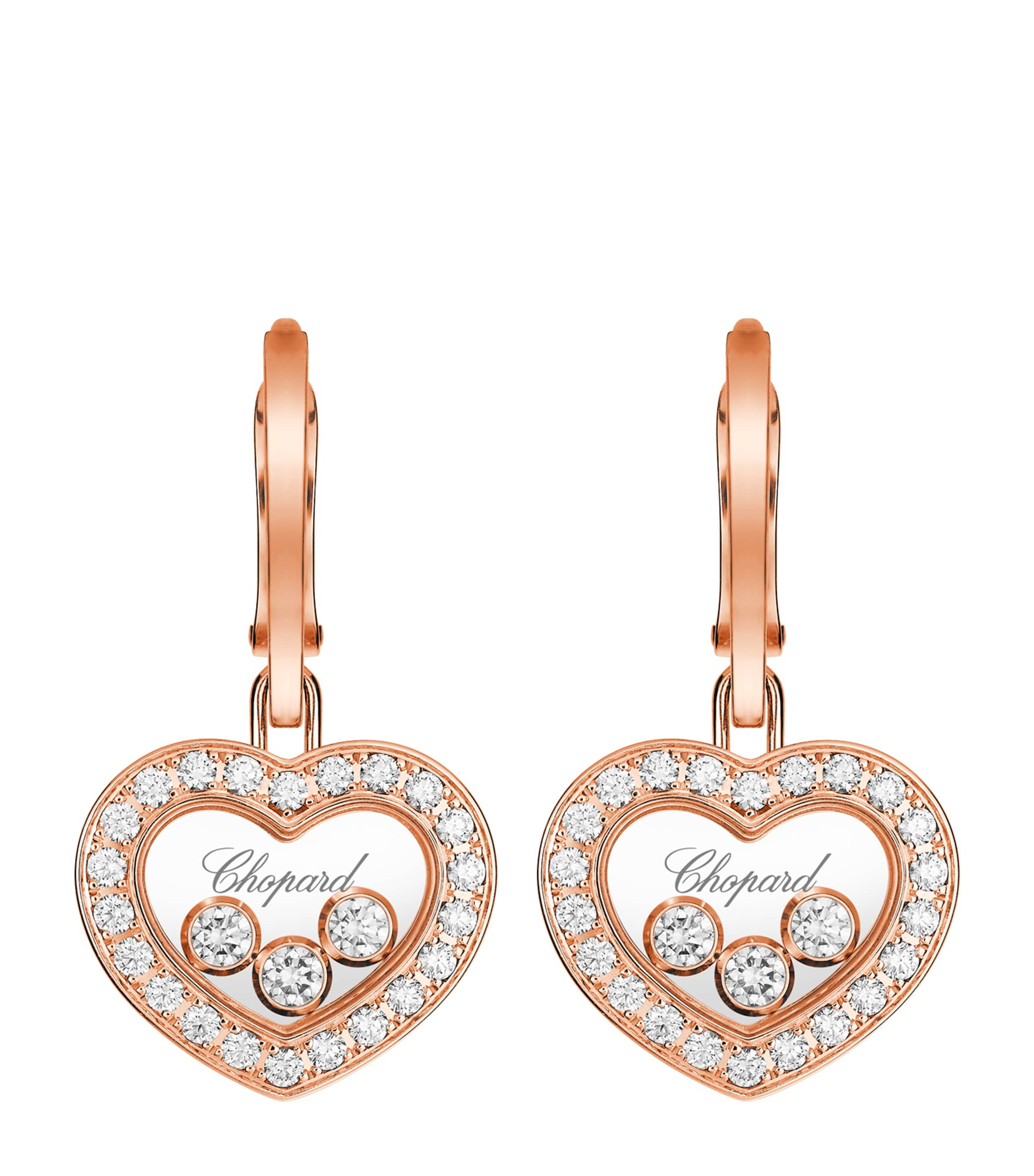 Shop Chopard Rose Gold And Diamond Happy Diamonds Earrings