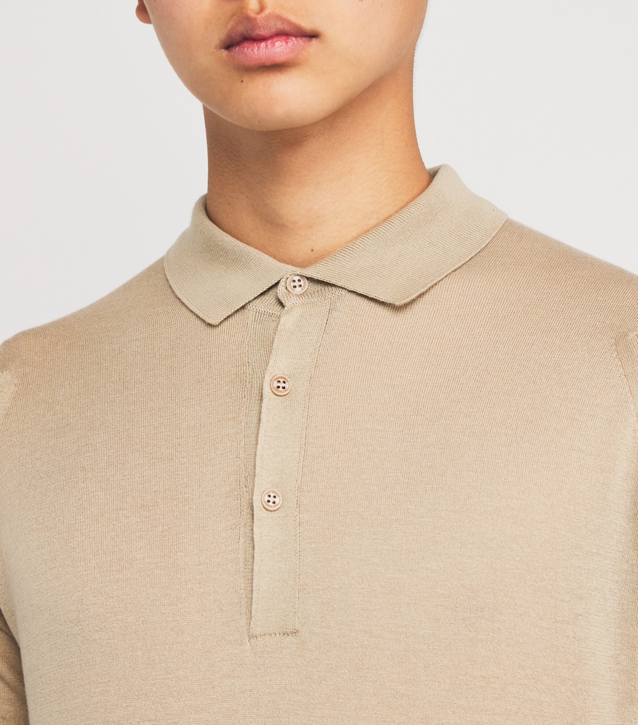John Smedley Mens Cotton-Cashmere Elias Polo Shirt Flax Image 6