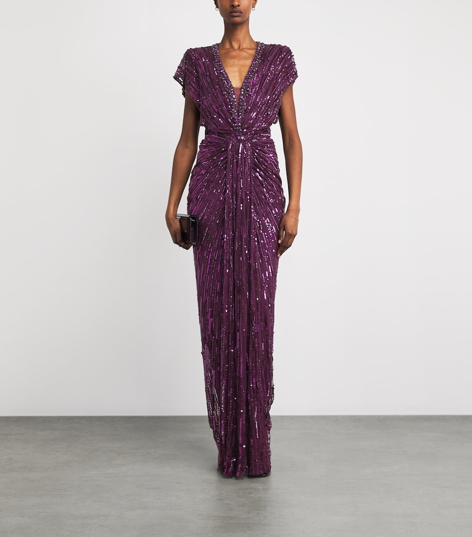Jenny Packham Womens Sequinned Lacie Gown Purple Image 2