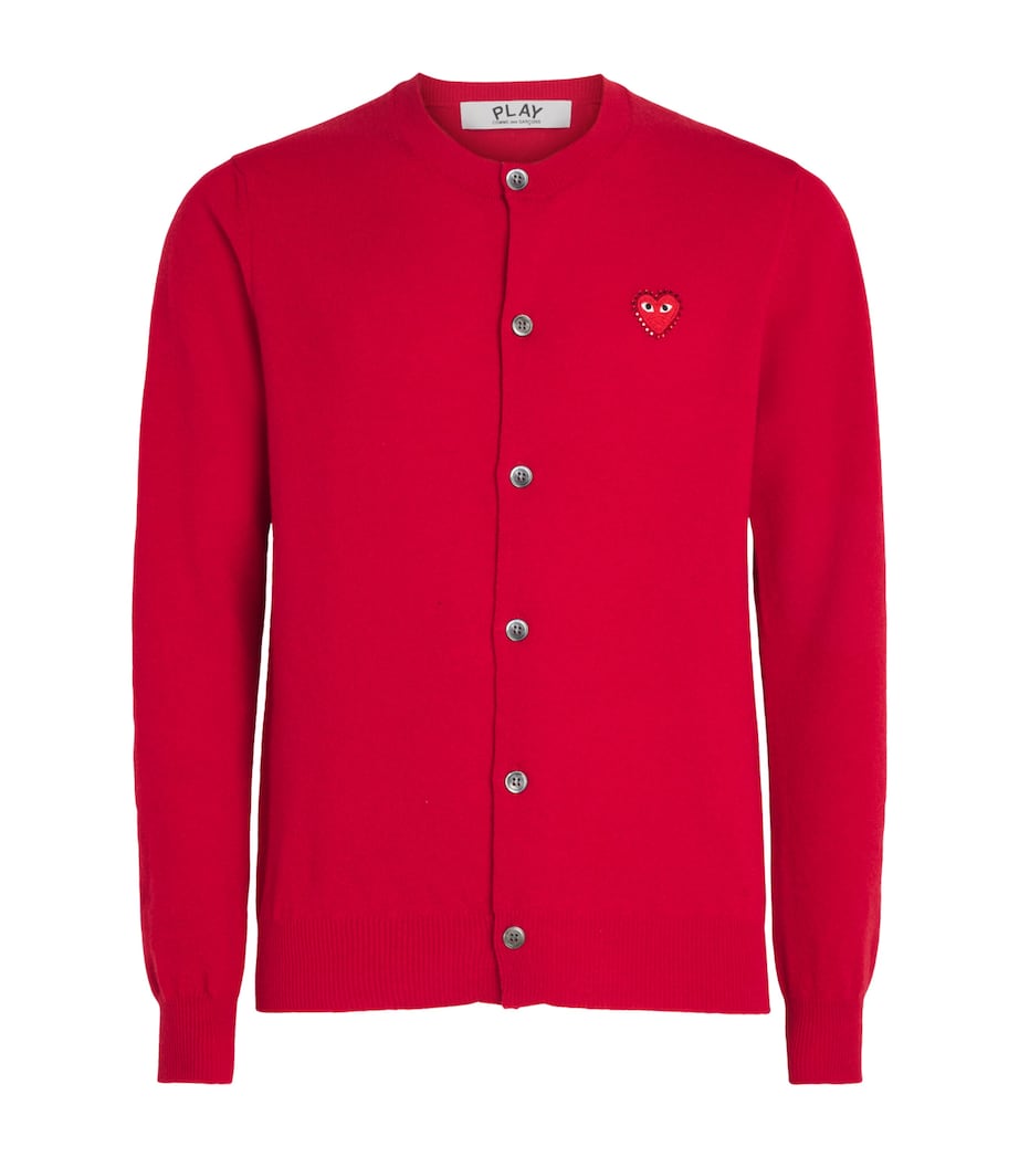 Comme Des Garçons Mens Wool Rhinestone Heart Logo Cardigan Red Image 1