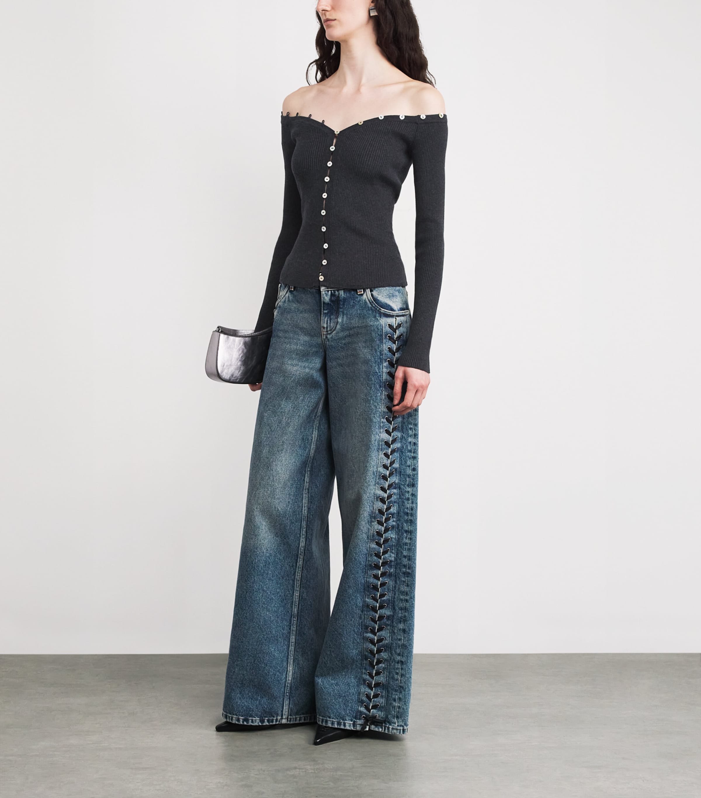 Wool-Blend Off-The-Shoulder Keaton Cardigan NOCTURNE Image 2