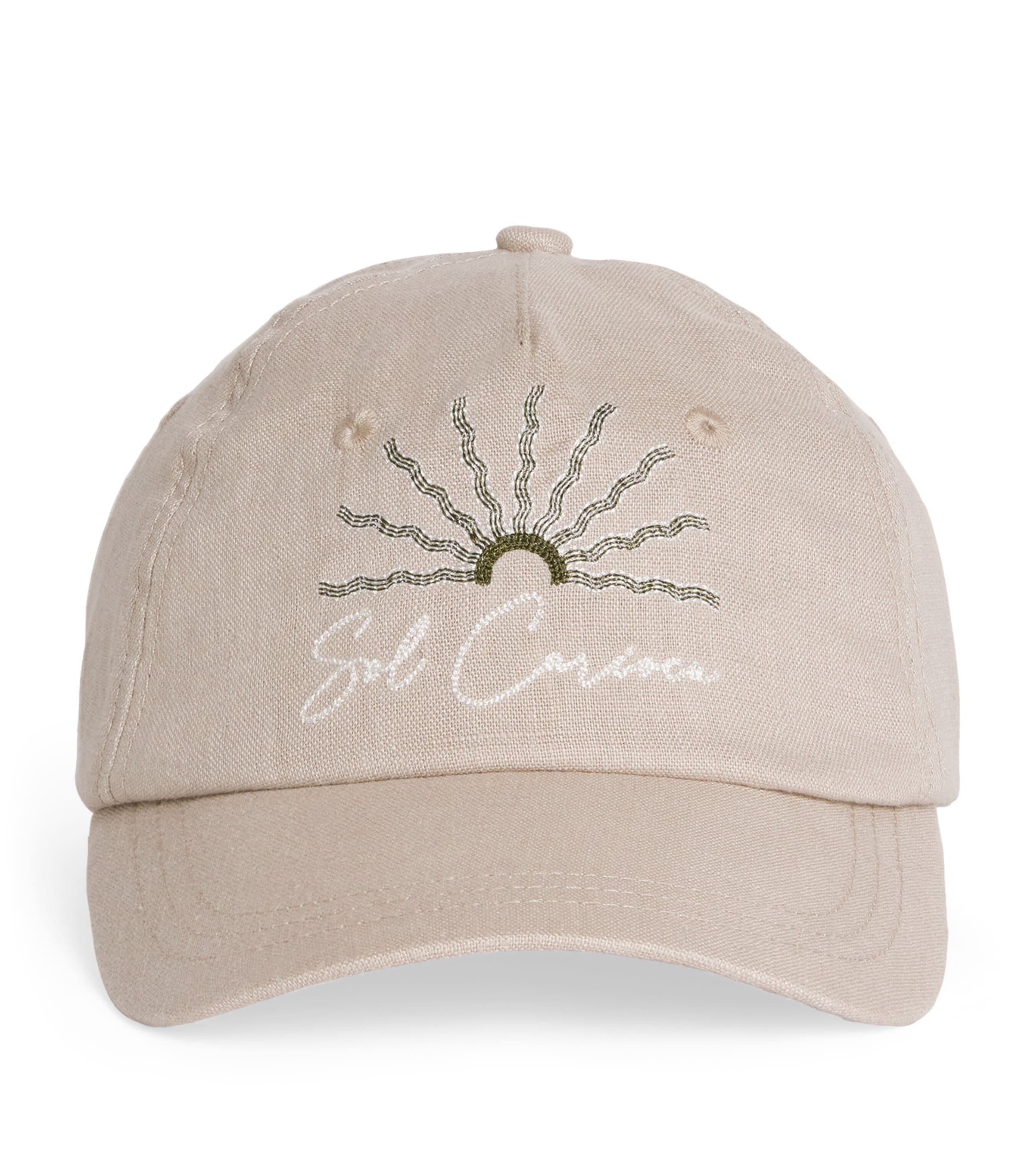 Frescobol Carioca Linen Embroidered Fernando Baseball Cap In Beige