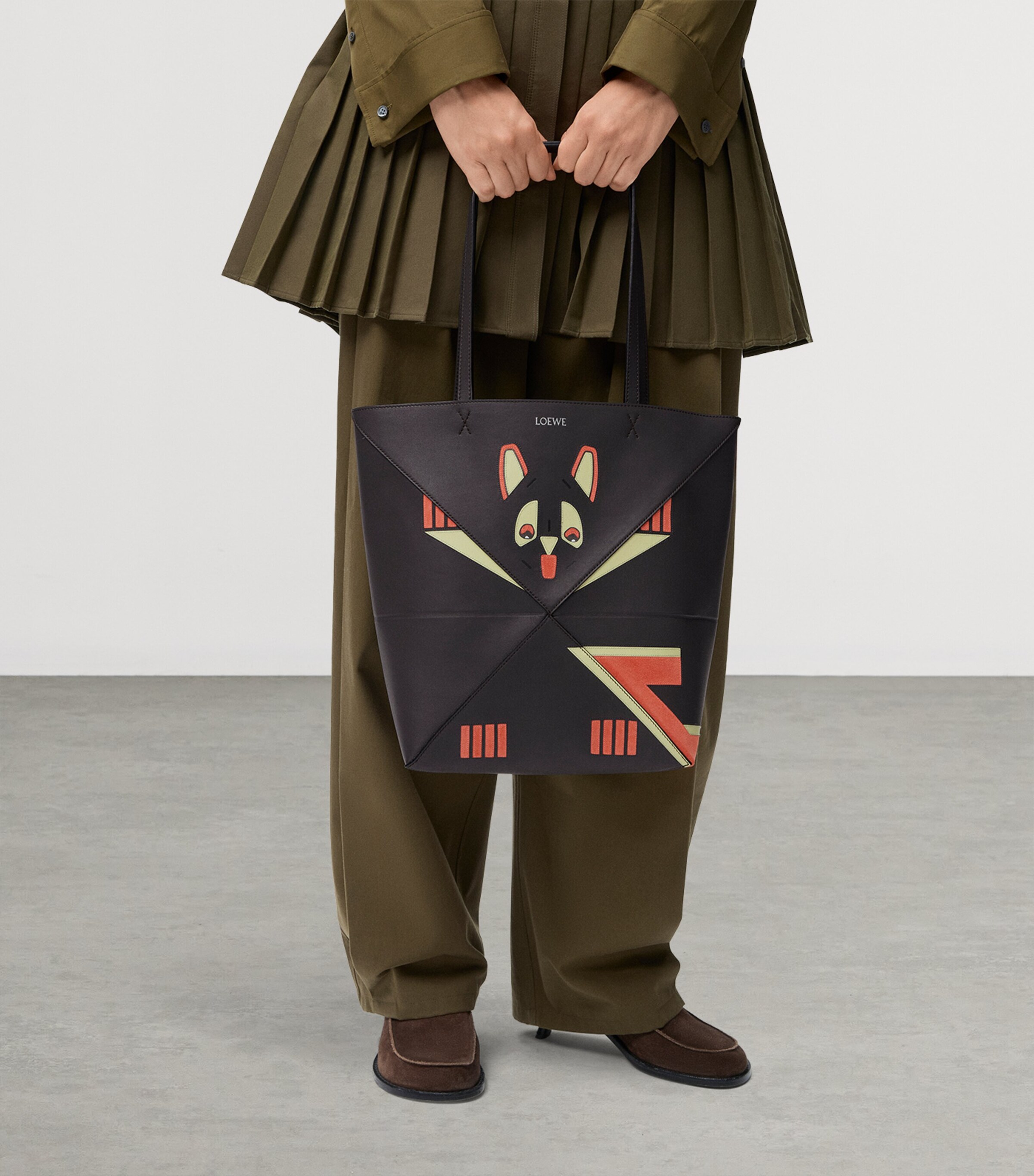 LOEWE Brown x Louis Wain Leather Puzzle Fold Tote Bag | Harrods US