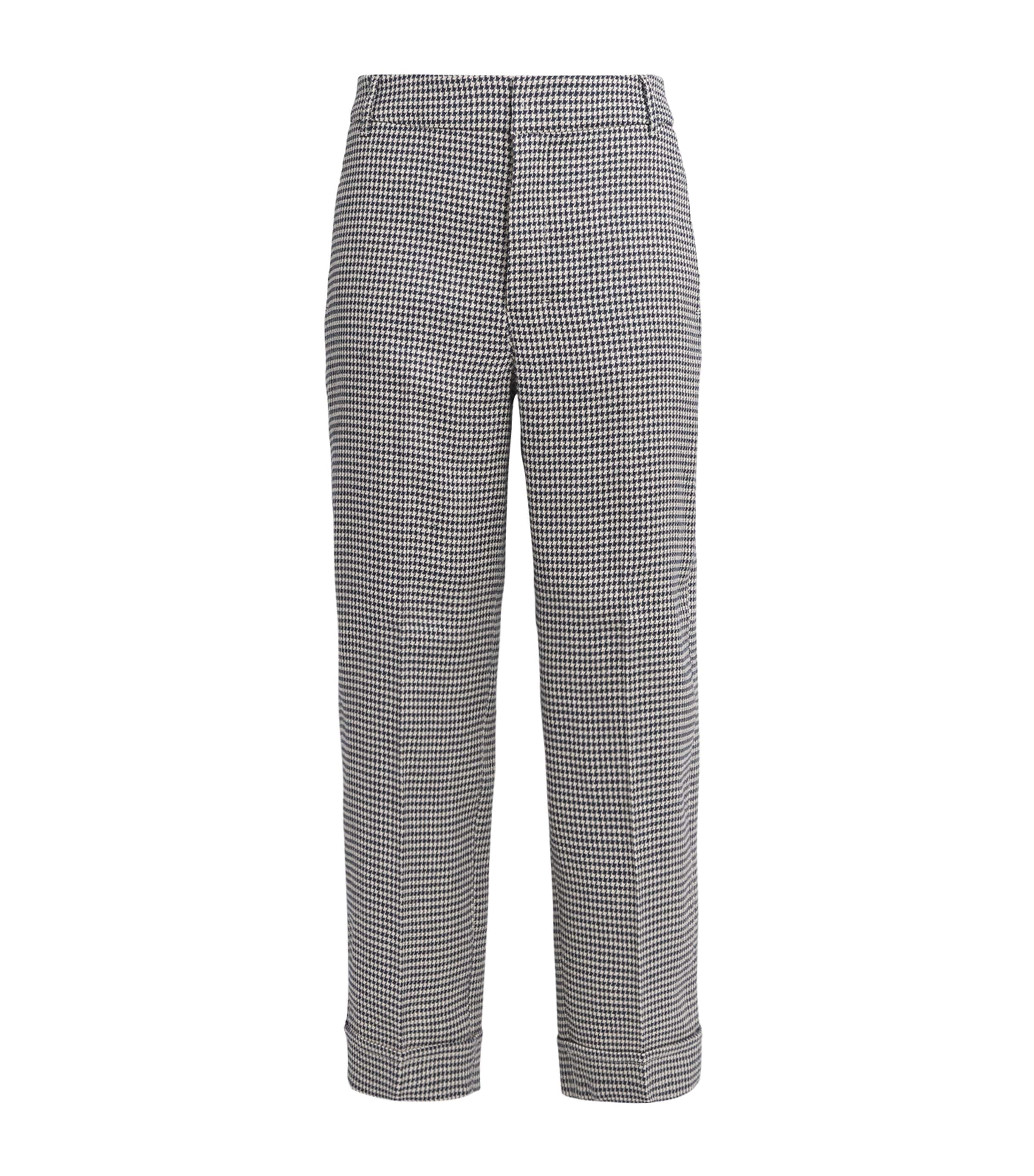Max Mara Linen-blend Houndstooth Trousers In Navy