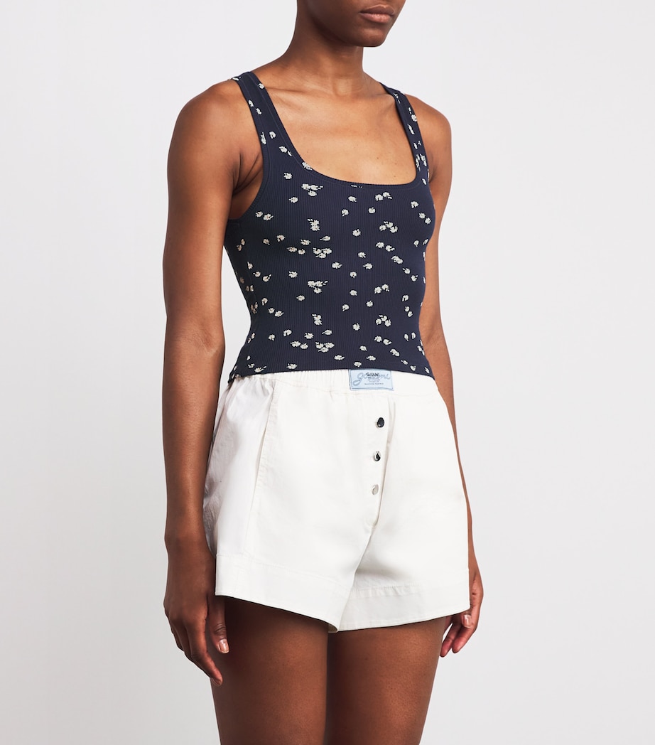 Stretch-Cotton Ribbed Tank Tops (Pack of 3) NAVY DAISY PRINT Image 3