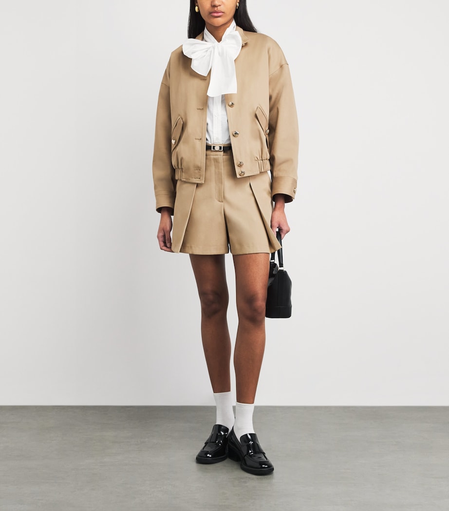 Maje Womens Cotton Pleated Shorts Mastic Beige Image 2