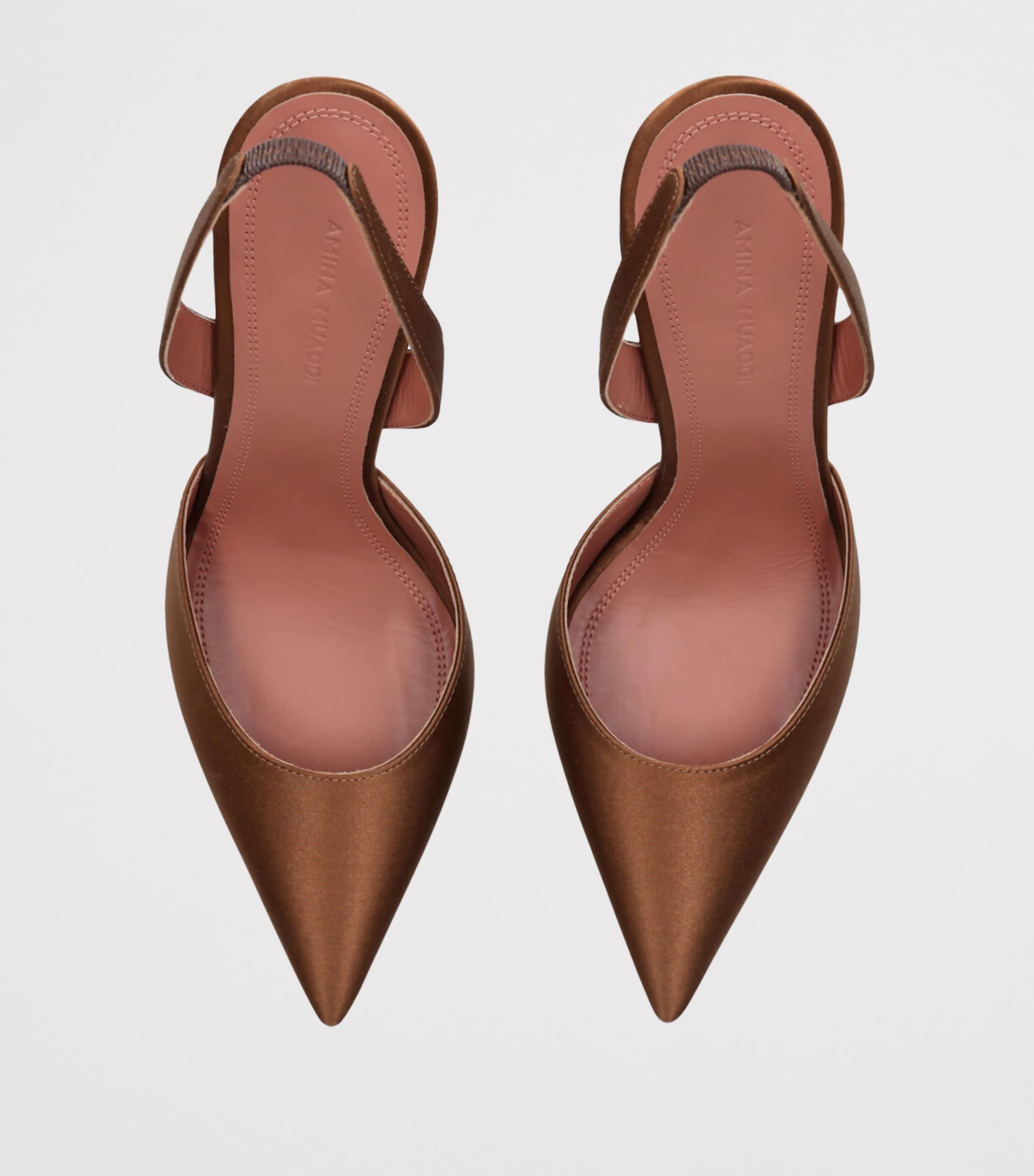 Amina Muaddi Satin Holli Slingback Heels 95 Mid Brown Image 4