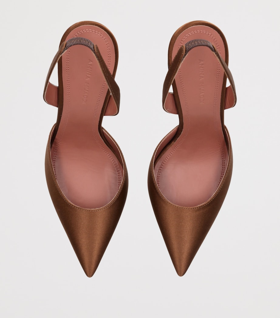 Amina Muaddi Satin Holli Slingback Heels 95 Mid Brown Image 4