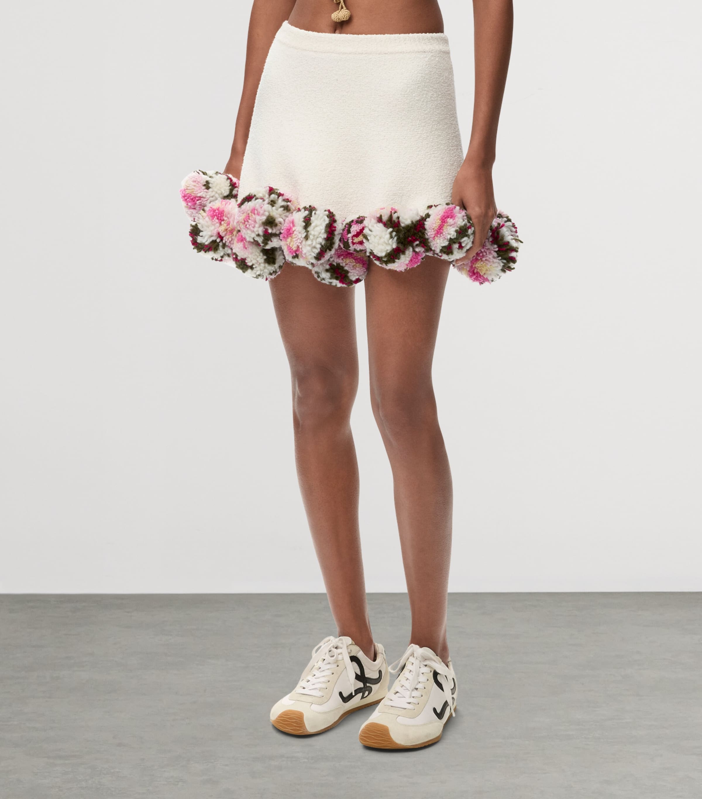 LOEWE Womens x Paula's Ibiza Cotton-Blend Pom-Pom Mini Skirt White/multicolor Image 3