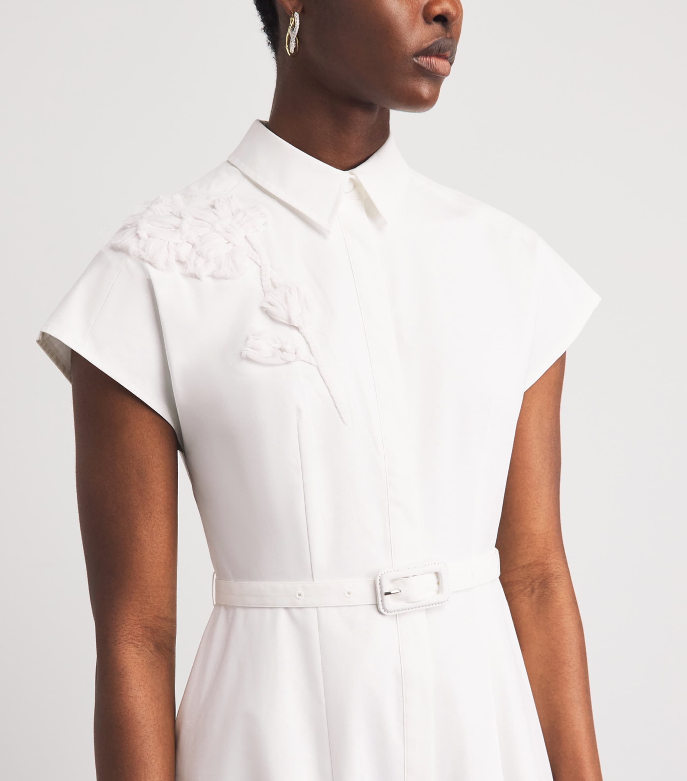 Huishan Zhang Womens Floral Appliqué Maddalena Midi Dress White Image 3
