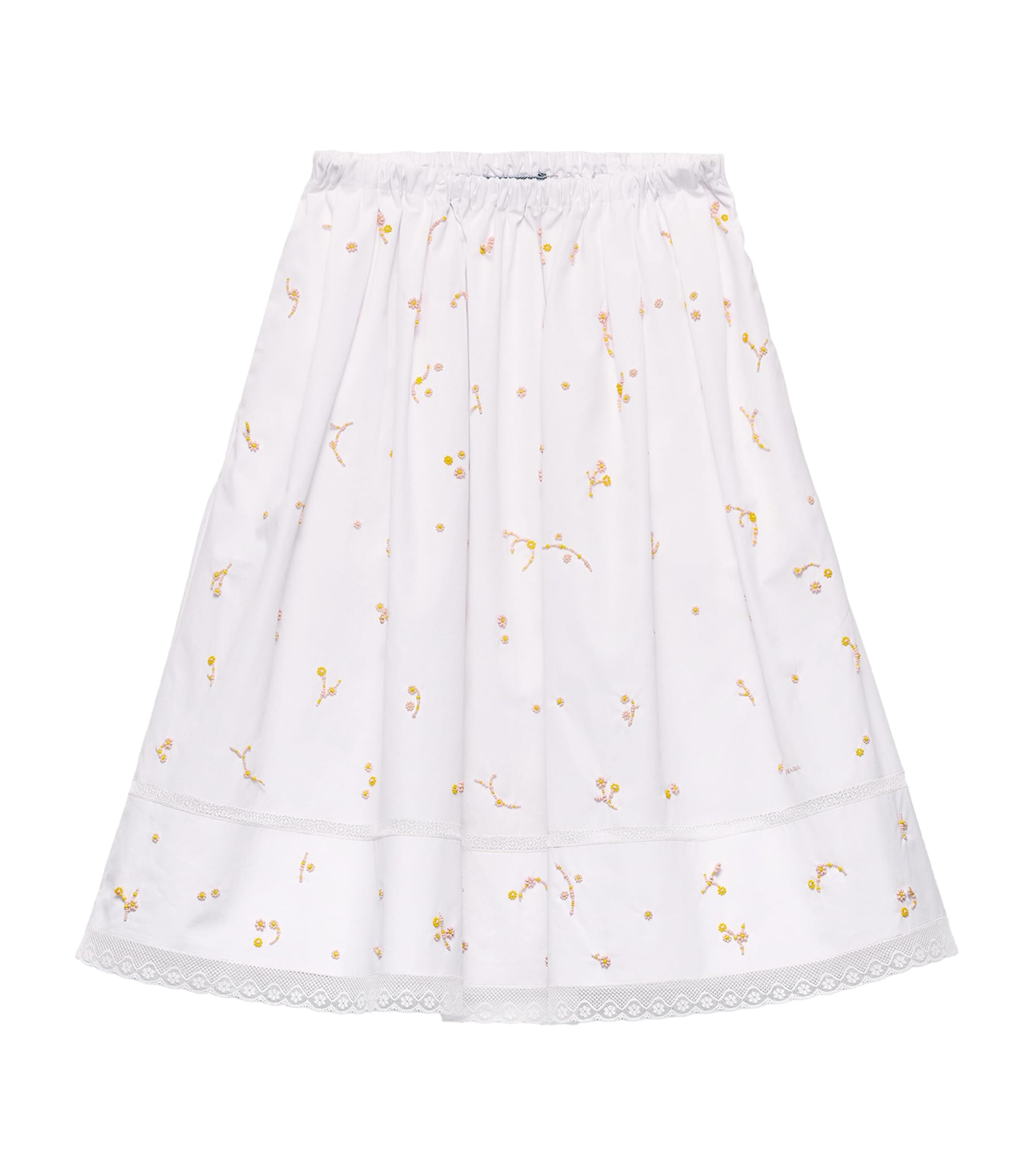 Prada Womens Cotton Poplin Embroidered Midi Skirt White Image 1