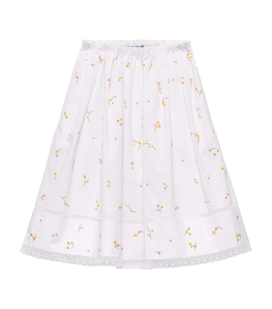 Prada Womens Cotton Poplin Embroidered Midi Skirt White Image 1