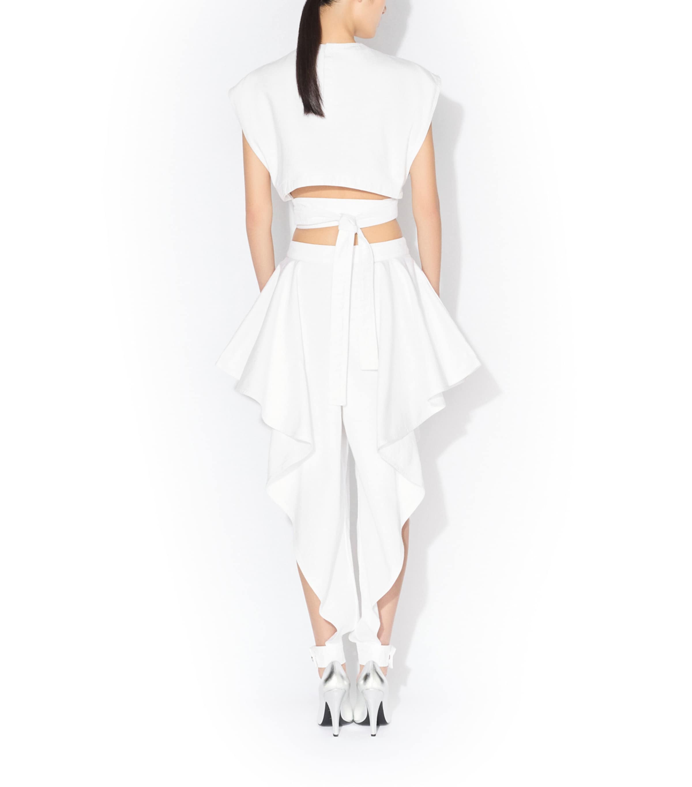 Alaïa Womens Denim Belted Crop Top Blanc Image 3