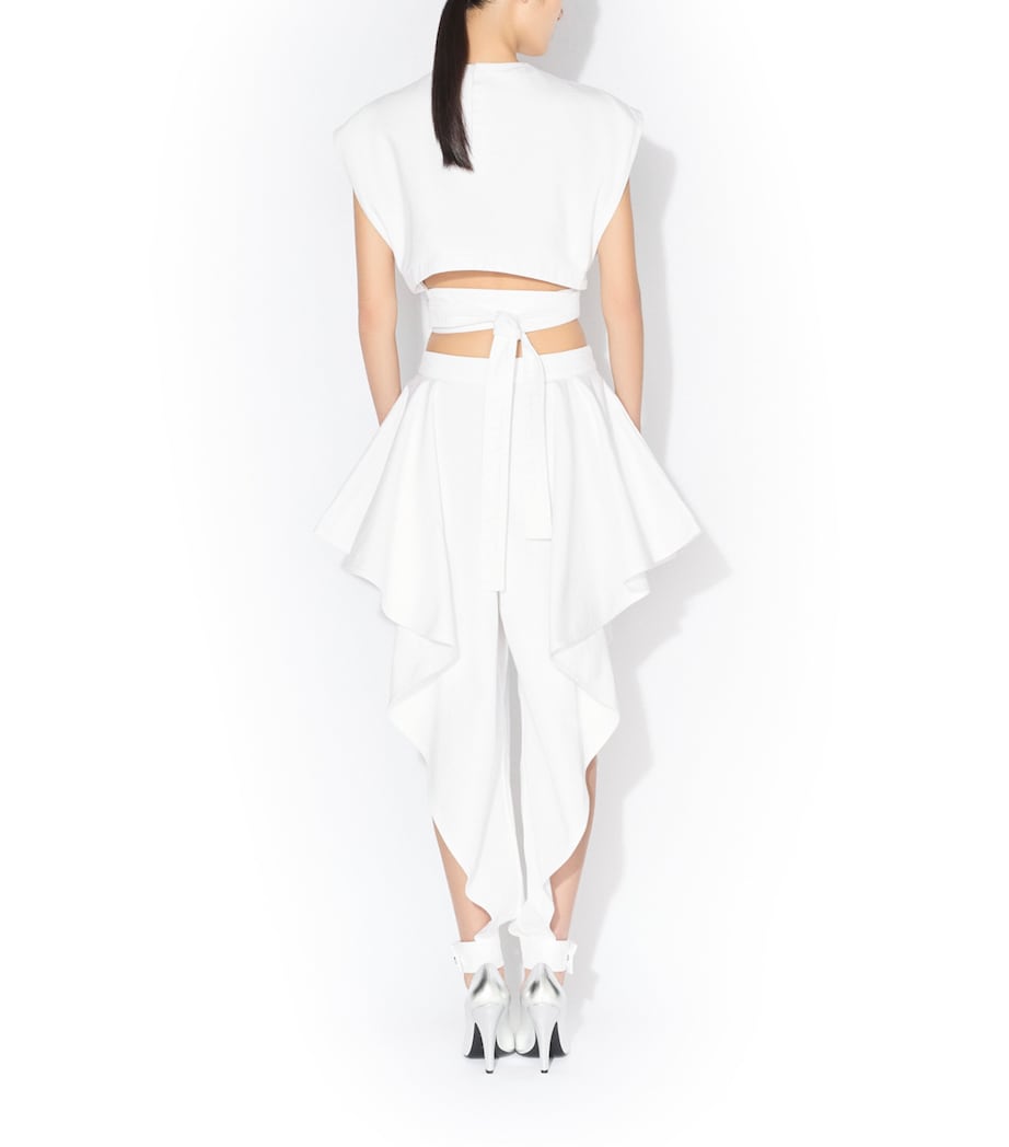 Alaïa Womens Denim Belted Crop Top Blanc Image 3