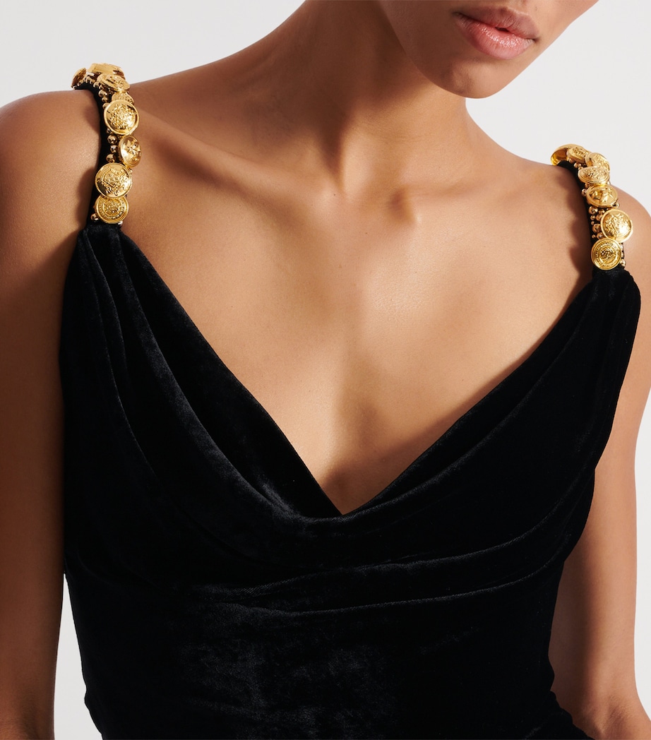 Velvet Button-Strap Maxi Dress EAD NOIR/OR Image 7