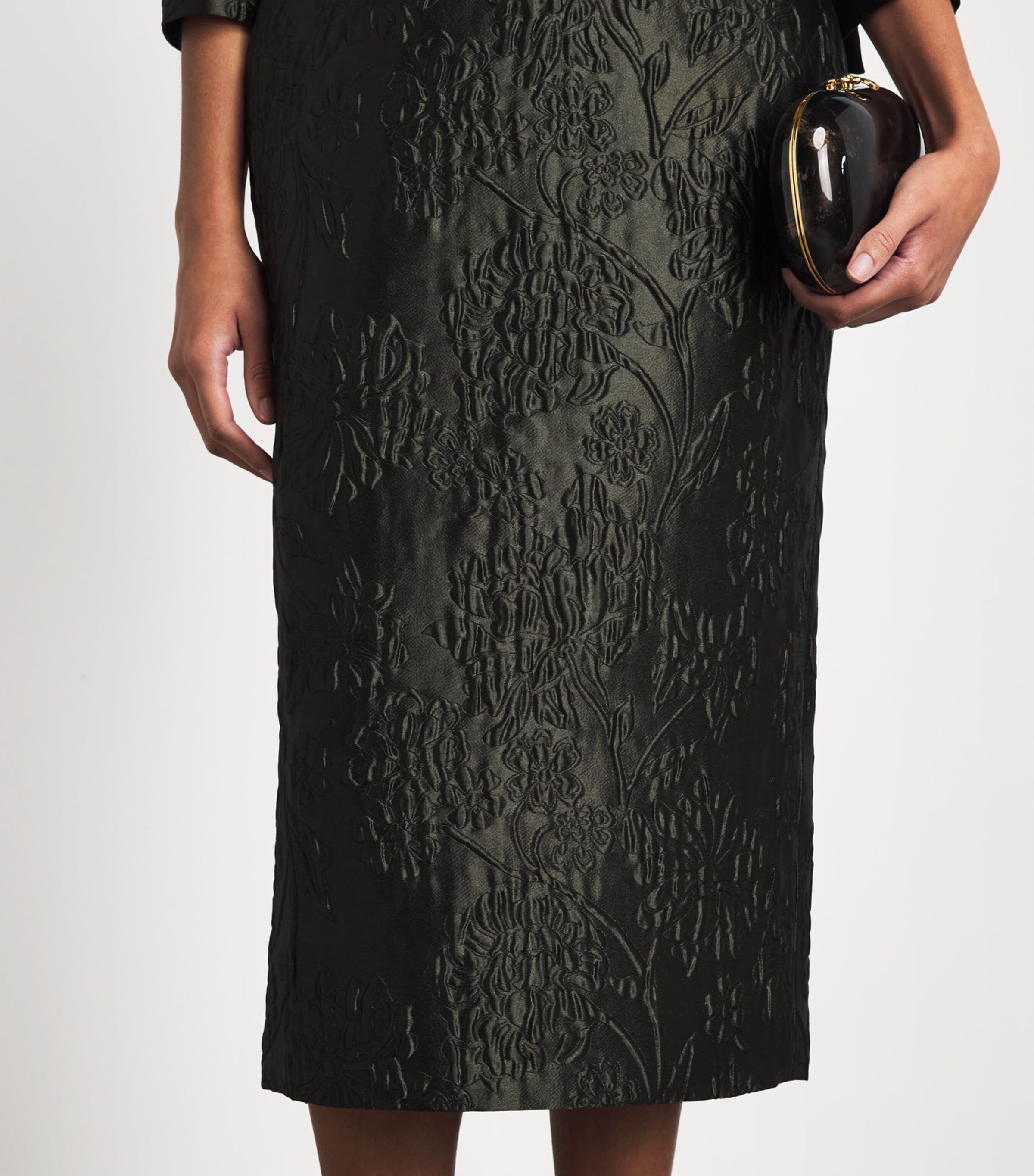 Carolina Herrera Womens Cloqué Floral Column Midi Dress Forest Green Image 5