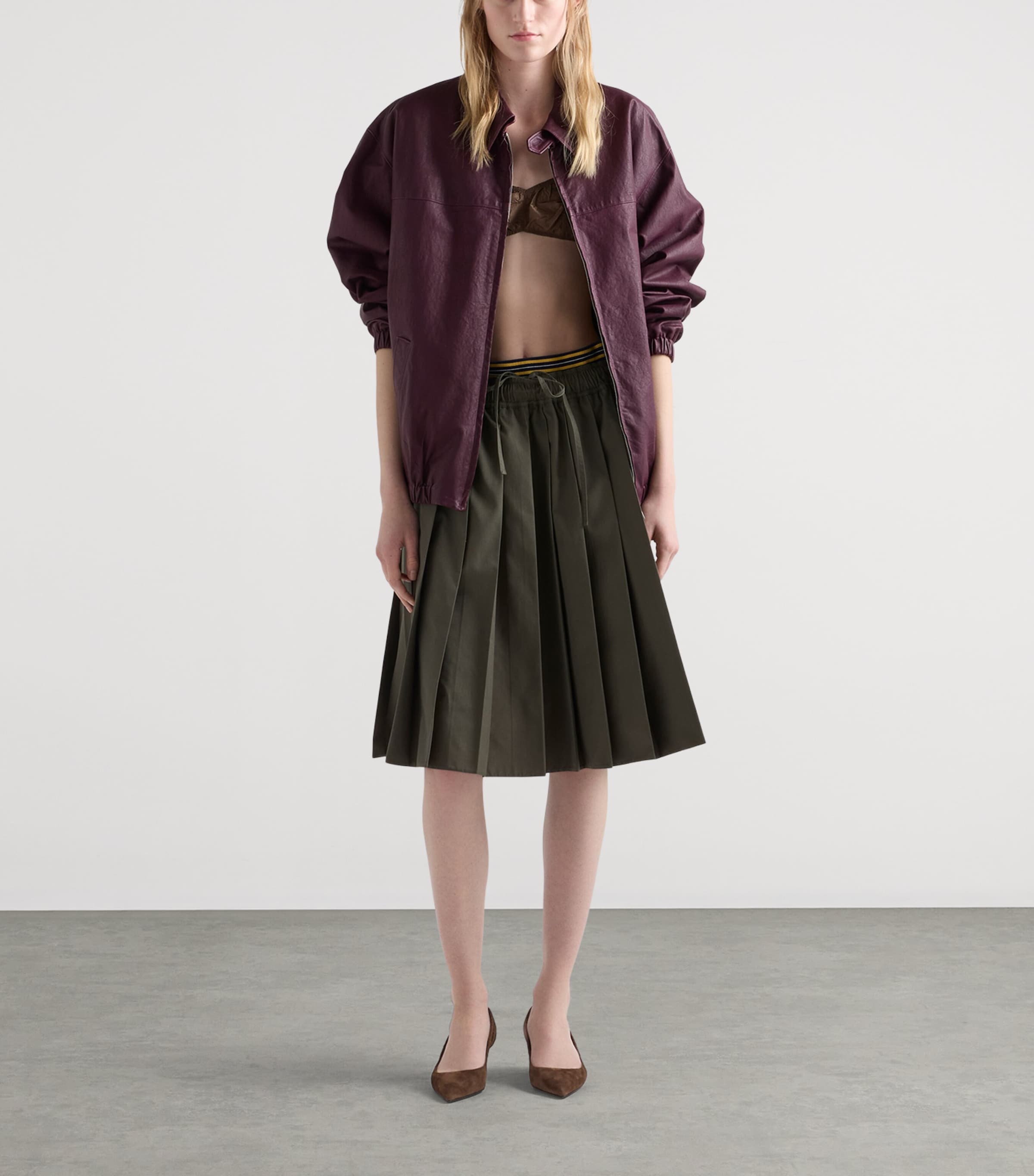 Prada Womens Pleated Midi Skirt Image 2