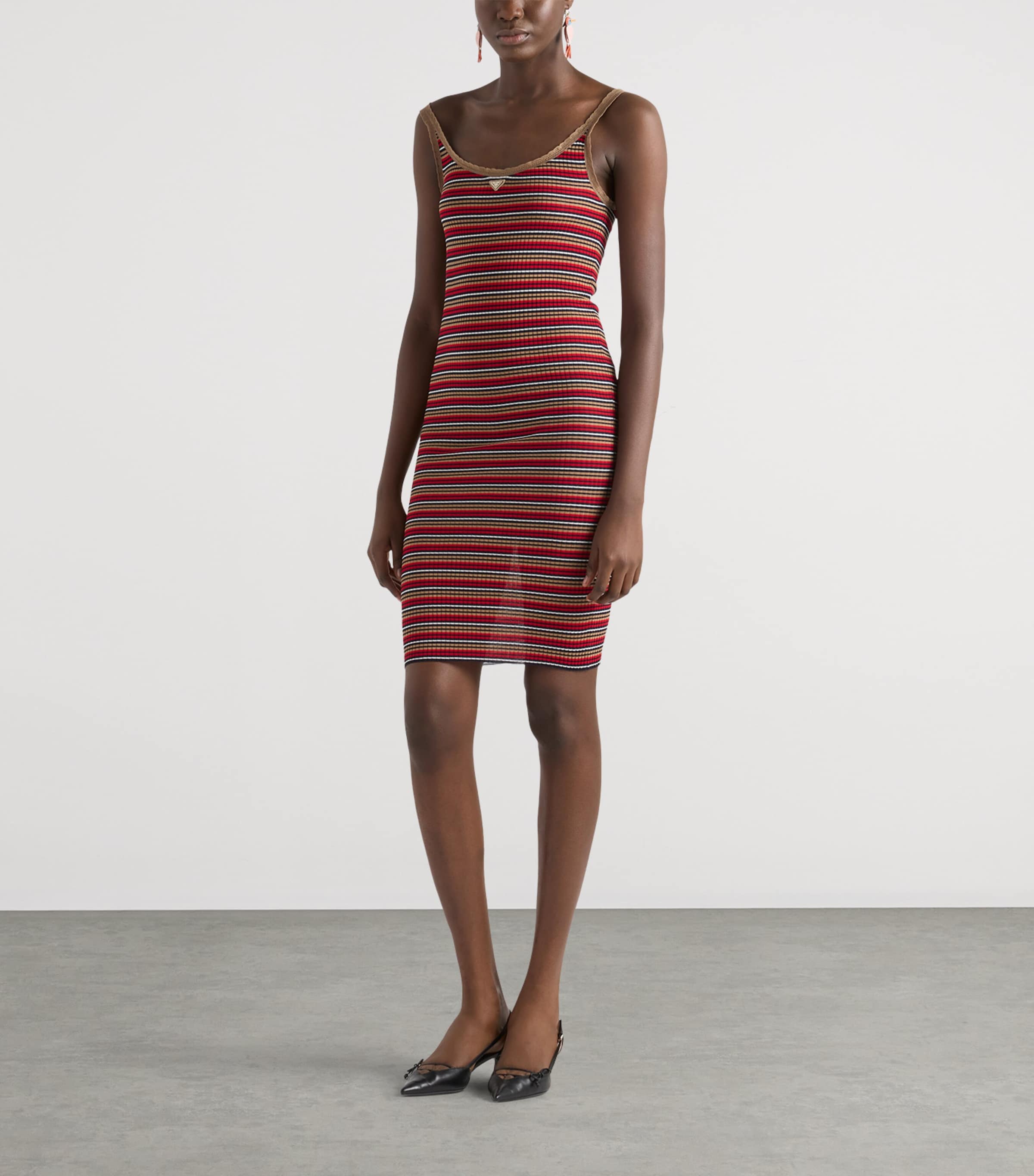 Prada Womens Cotton Stripe Midi Dress Blue Image 2