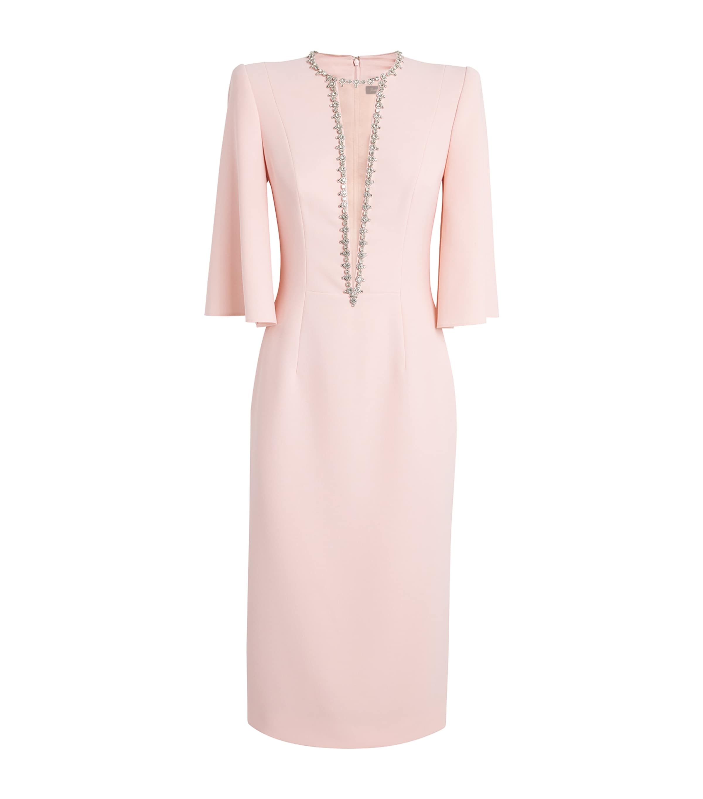 Shop Jenny Packham Crepe Embellished Midi Dress In Pink