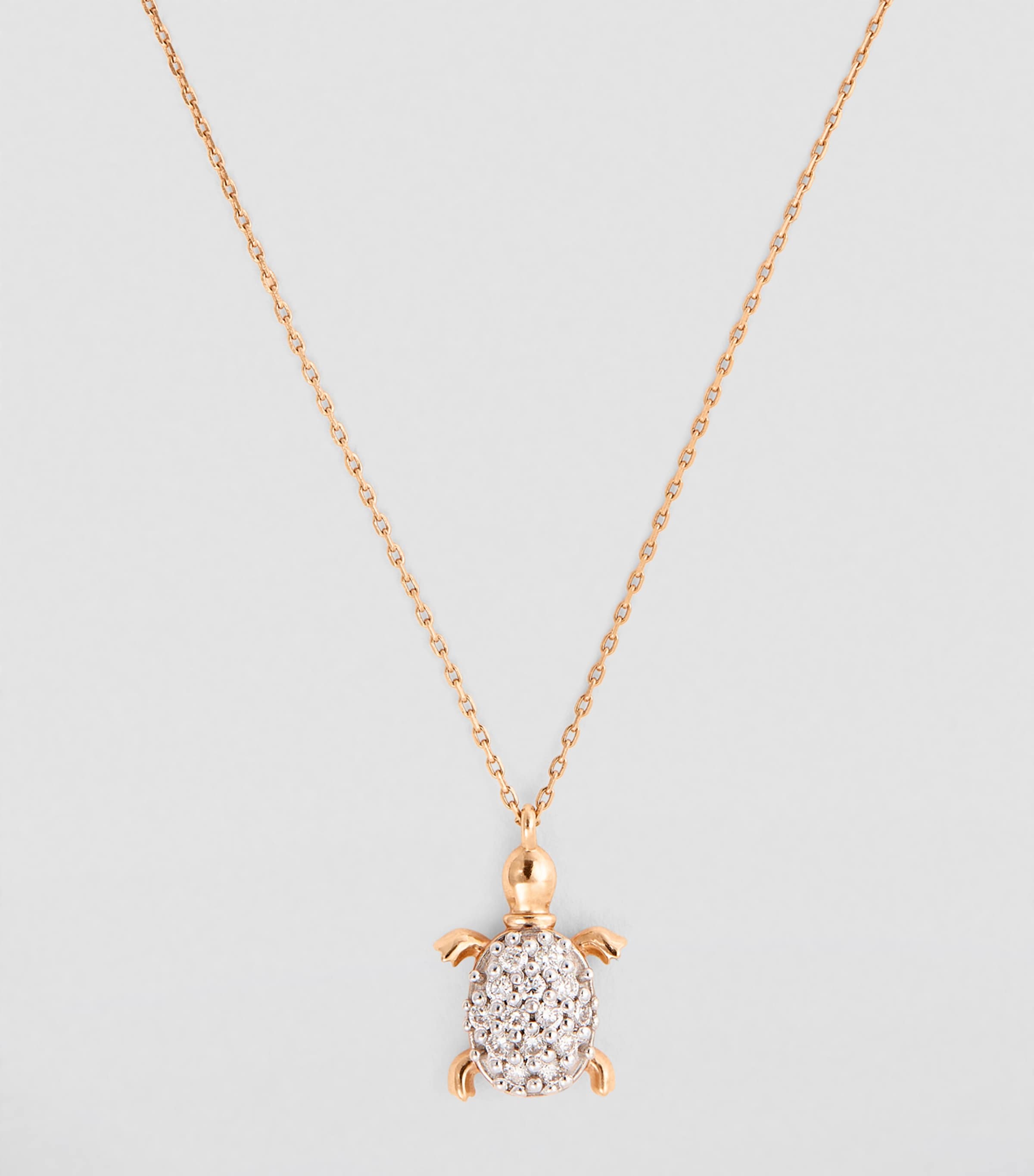 Rose Gold and Diamond Happy Turtle Necklace WHITE Image 2