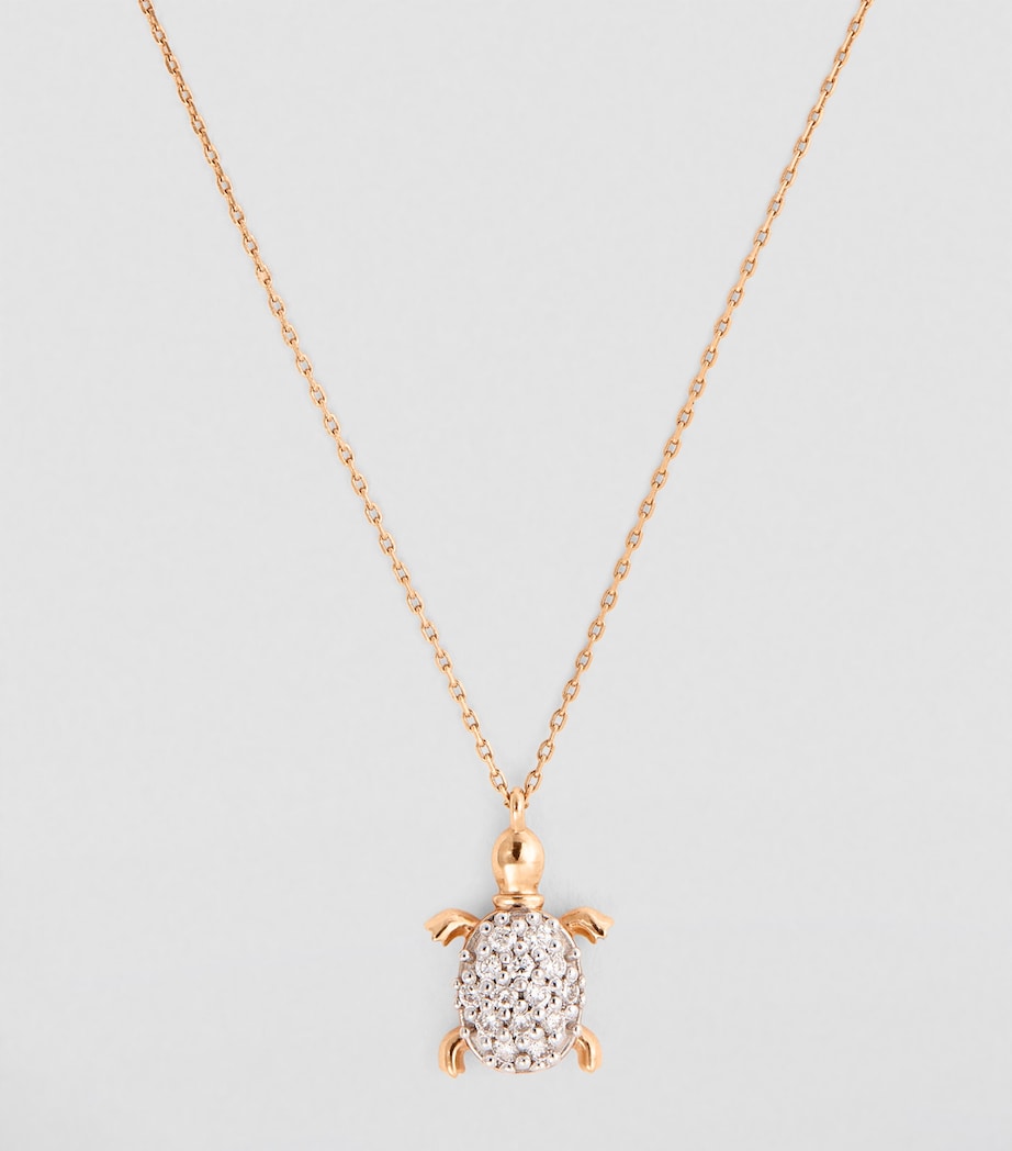 Rose Gold and Diamond Happy Turtle Necklace WHITE Image 2