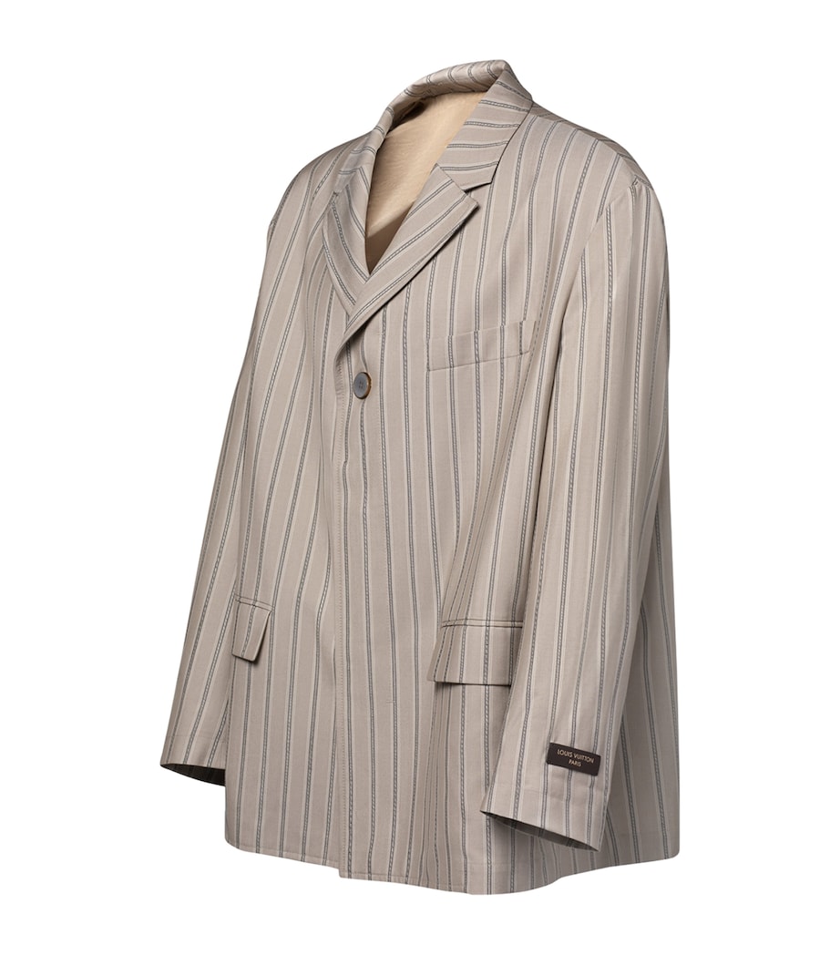 LOUIS VUITTON Mens Wool-Silk Stripe Blazer Camel Brown Image 2