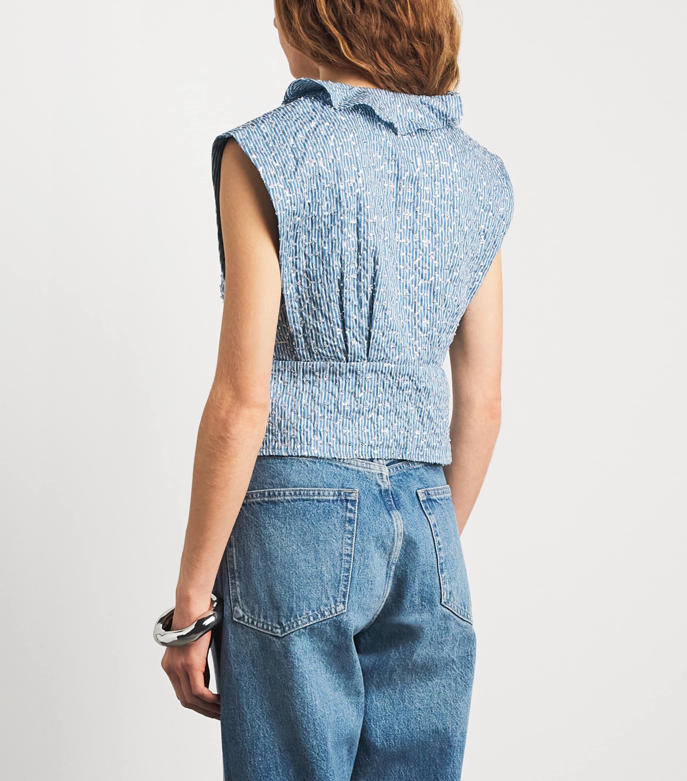 Sandro Paris Womens Sequinned Stripe Top Blue Image 5