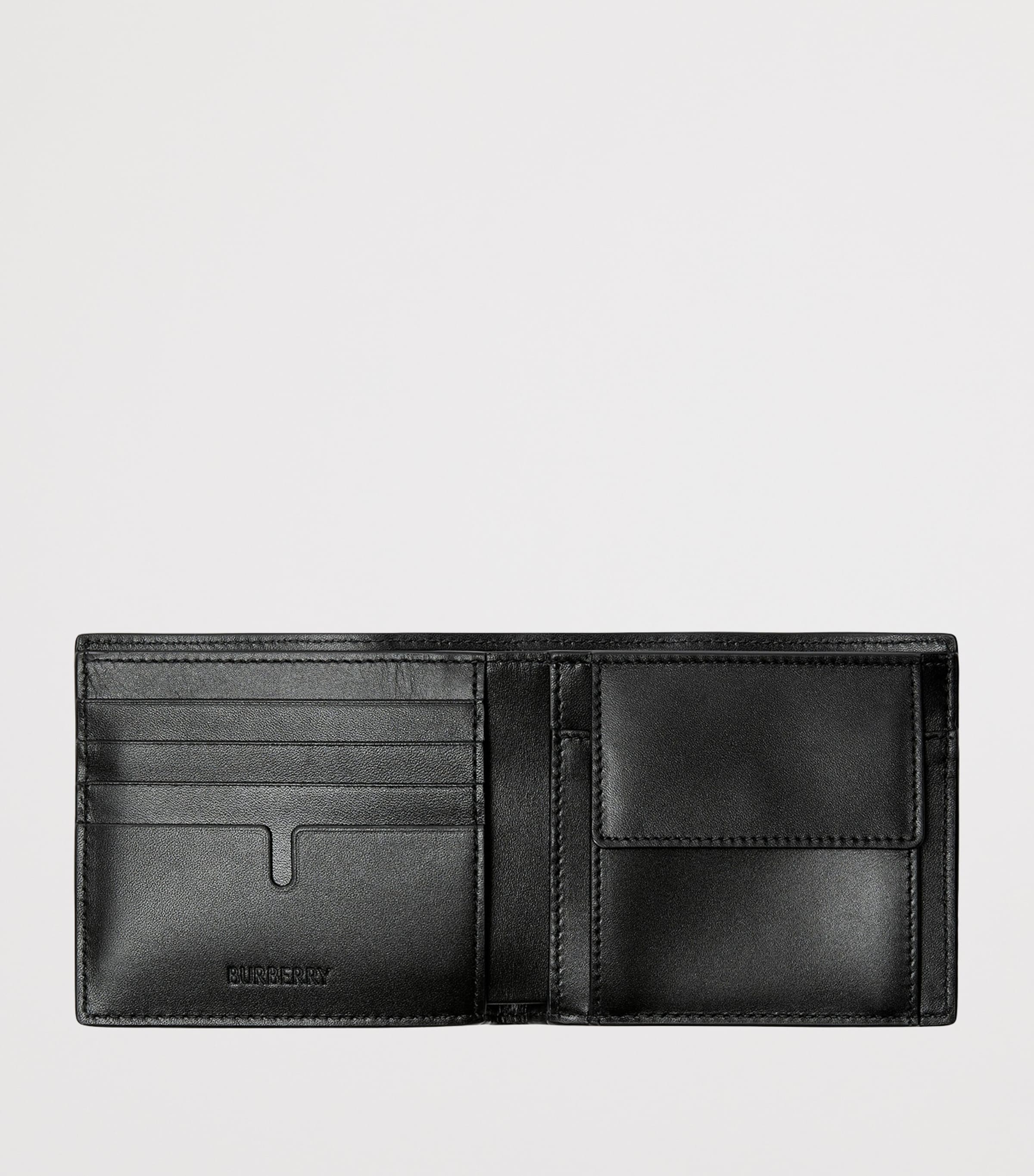Leather Embossed Check Bifold Coin Wallet BLACK Image 3