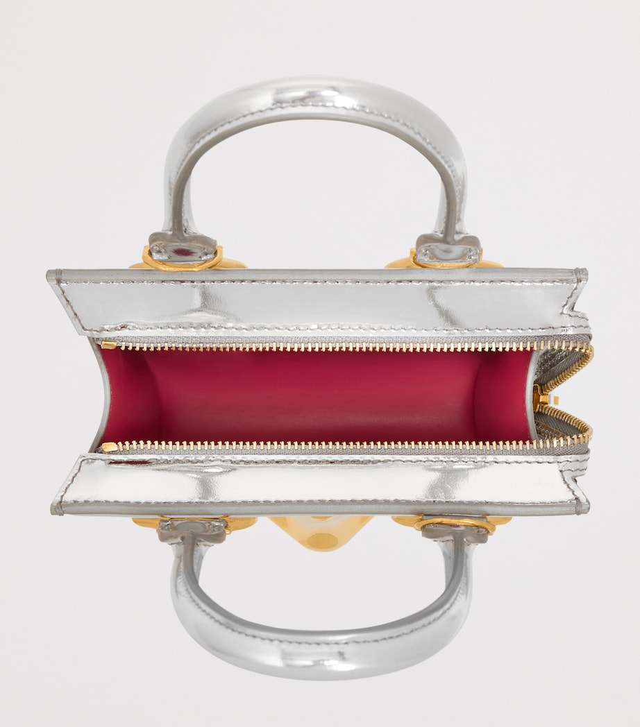 Schiaparelli Mini Metallic Leather Face Top-Handle Bag Silver Image 4
