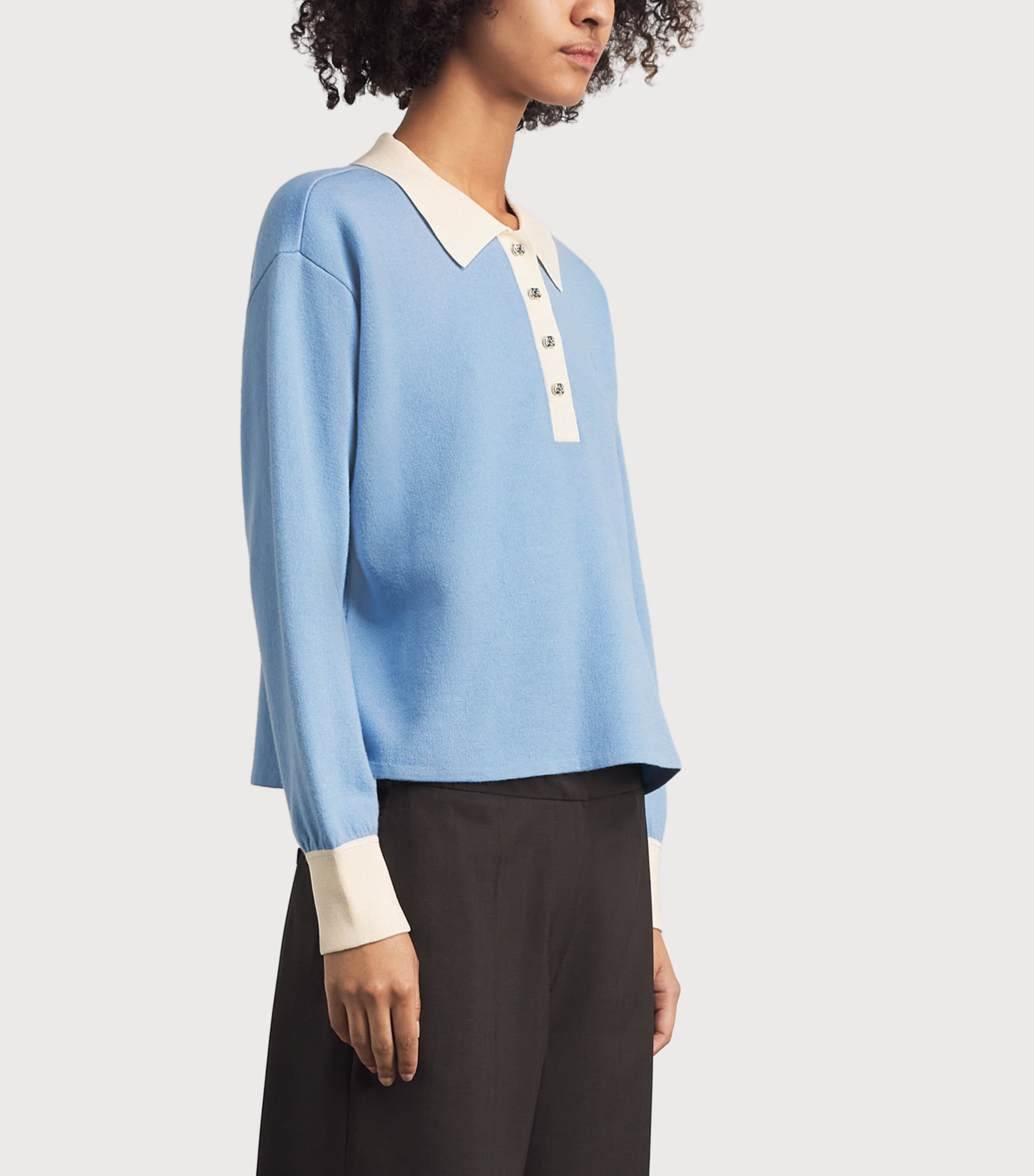 Sandro Paris Womens Button-Up Polo Sweater Sky Blue Image 4