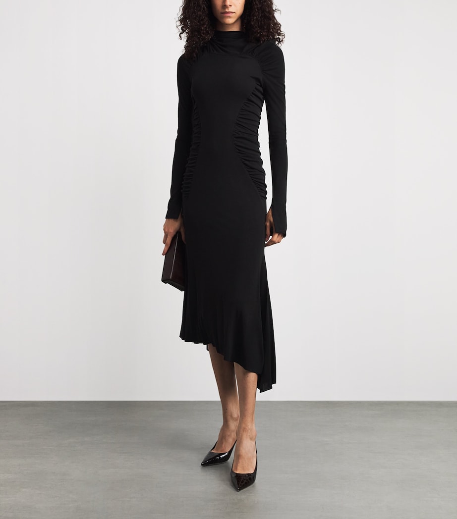 Victoria Beckham Womens Long-Sleeve Gathered Midi Dress Black Image 2