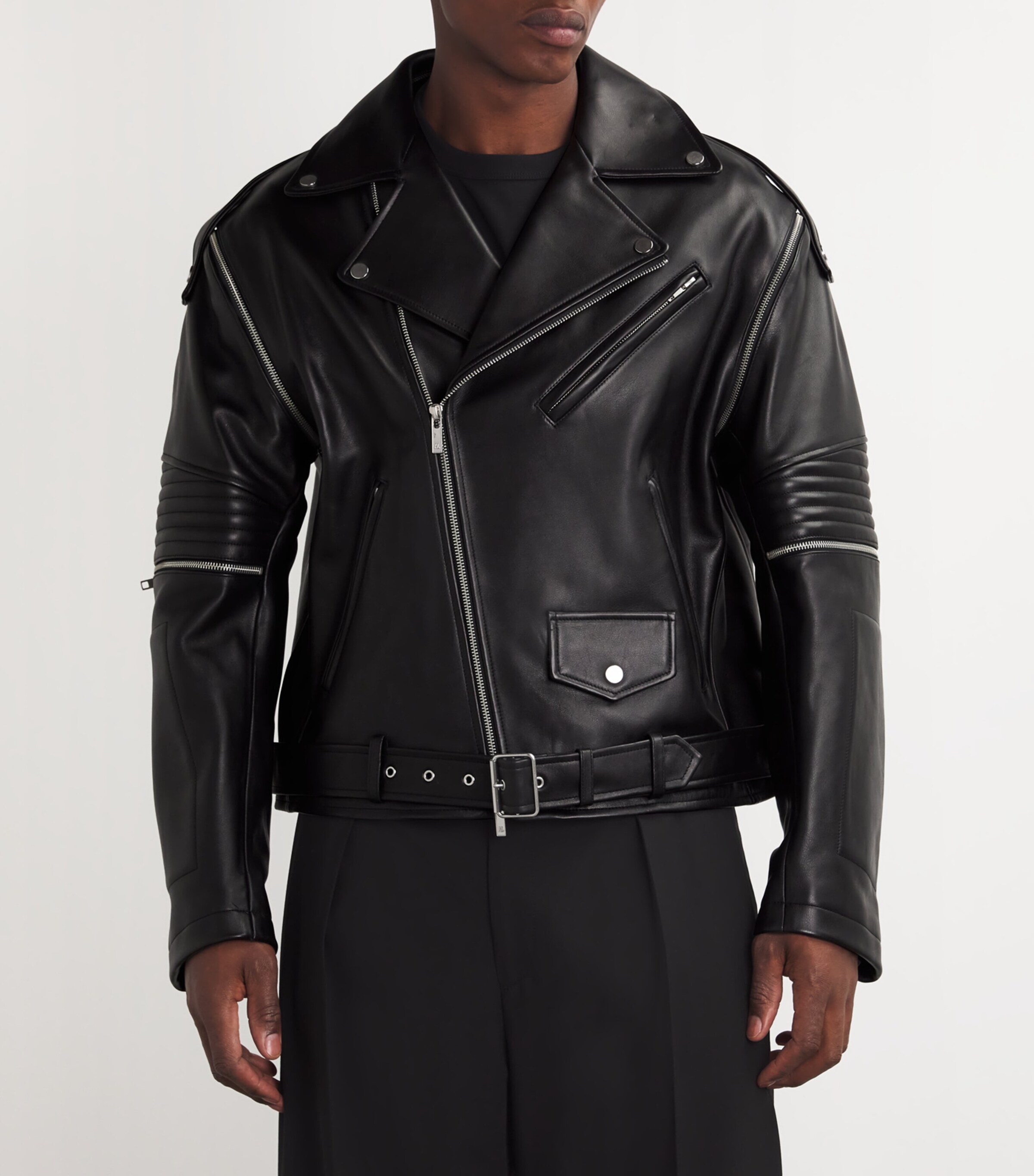 Helmut Lang Black Leather Zip-Off Arms Biker Jacket | Harrods TW
