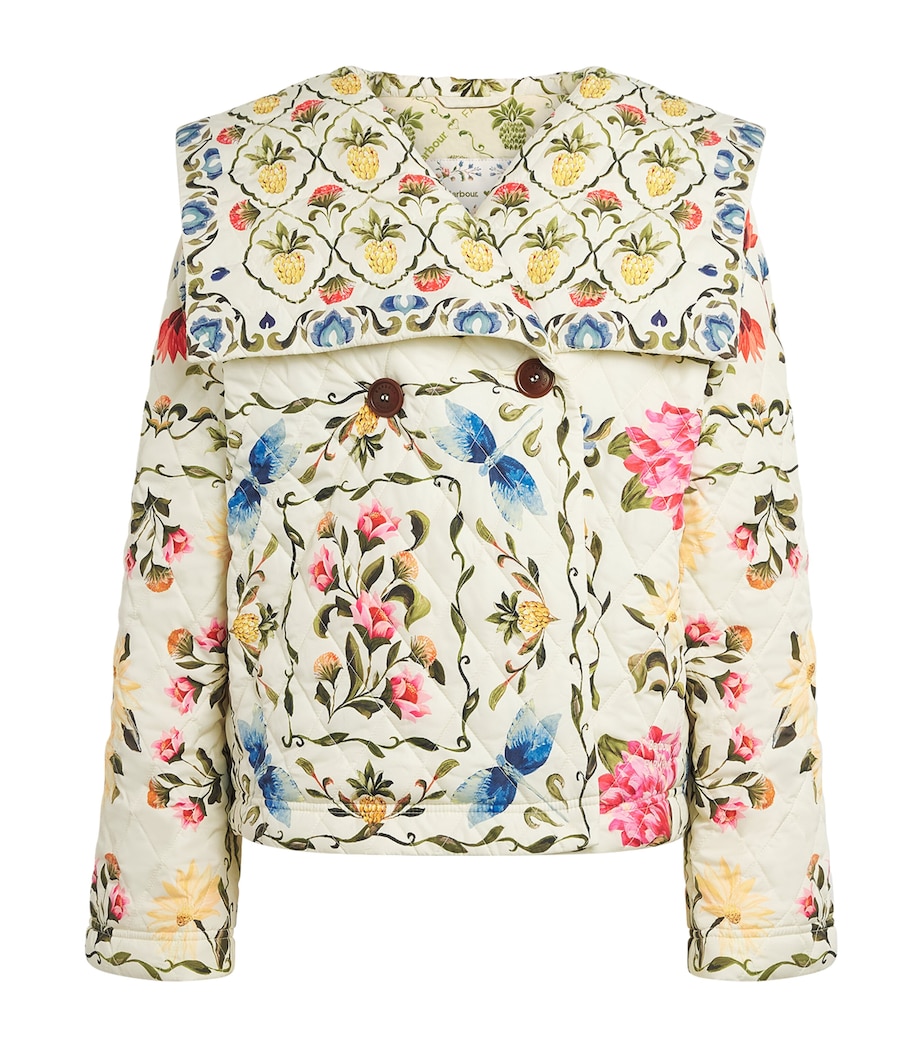 Barbour Womens x Farm Rio Quilted Floral Jacket Cream Spring Petal/f Image 1