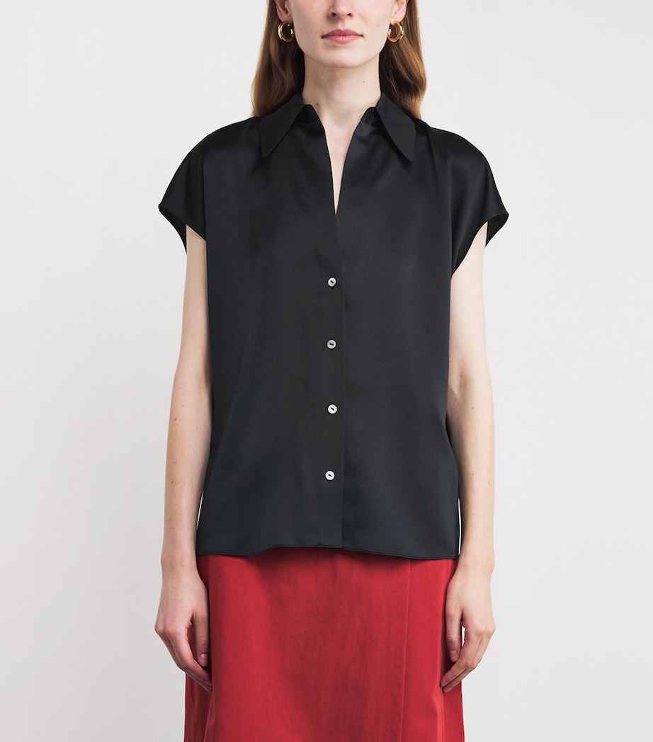 Ruched-Back Button-Up Blouse 001BLK-BLACK Image 3