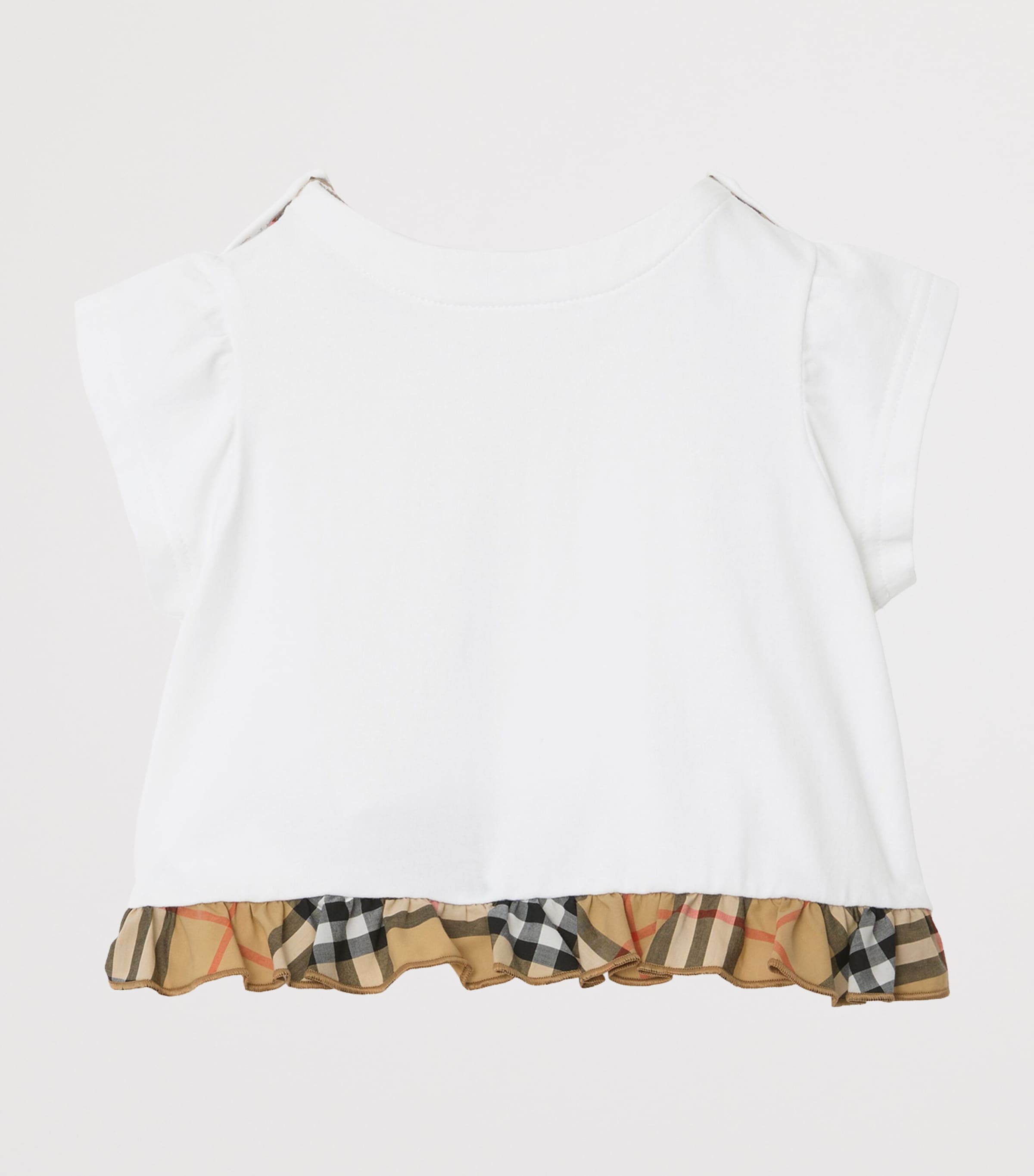 Burberry Kids Stretch-Cotton Check-Ruffle T-Shirt (6 Months-3 Years) White Image 2