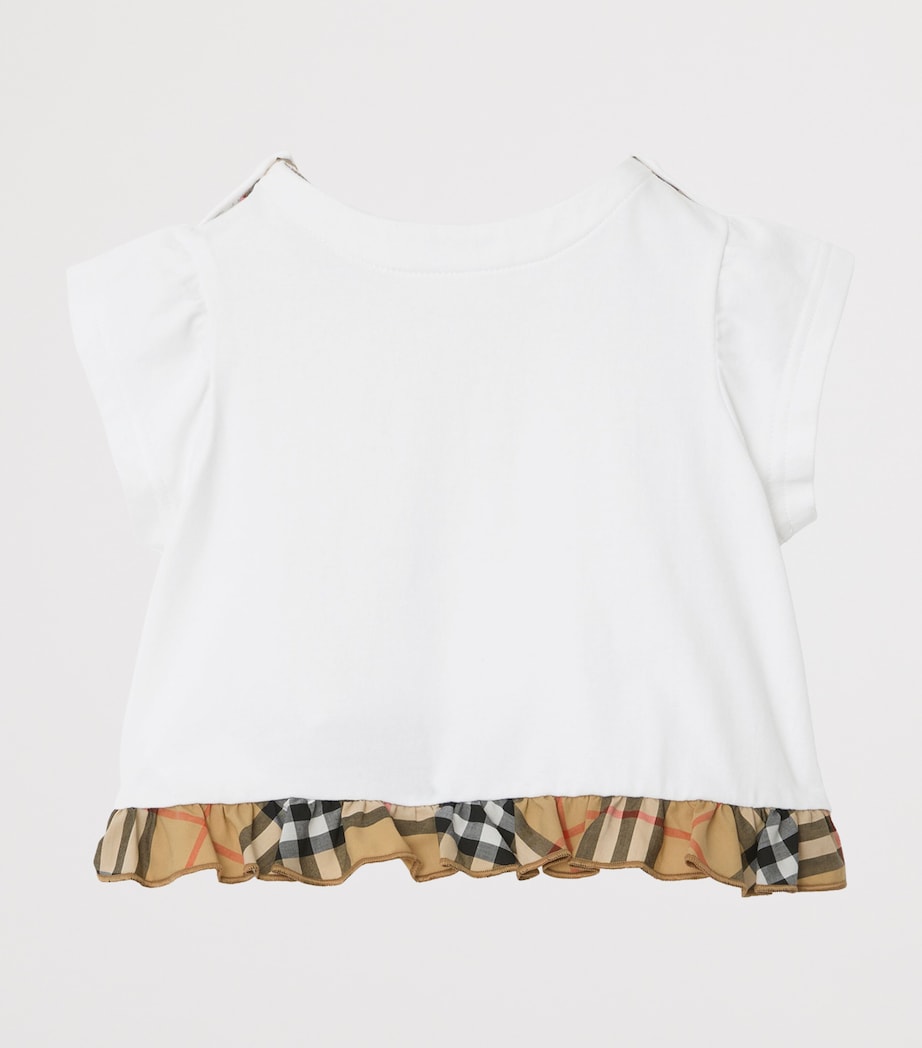 Burberry Kids Stretch-Cotton Check-Ruffle T-Shirt (6 Months-3 Years) White Image 2