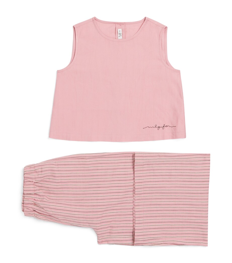 Il Gufo Striped Embroidered Top and Trousers Set (3-12 Years) Powder Rose Image 1