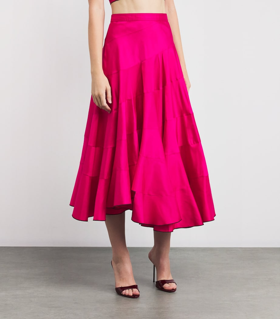 Silk Voile Flared Midi Skirt 654 BOLD PINK Image 3