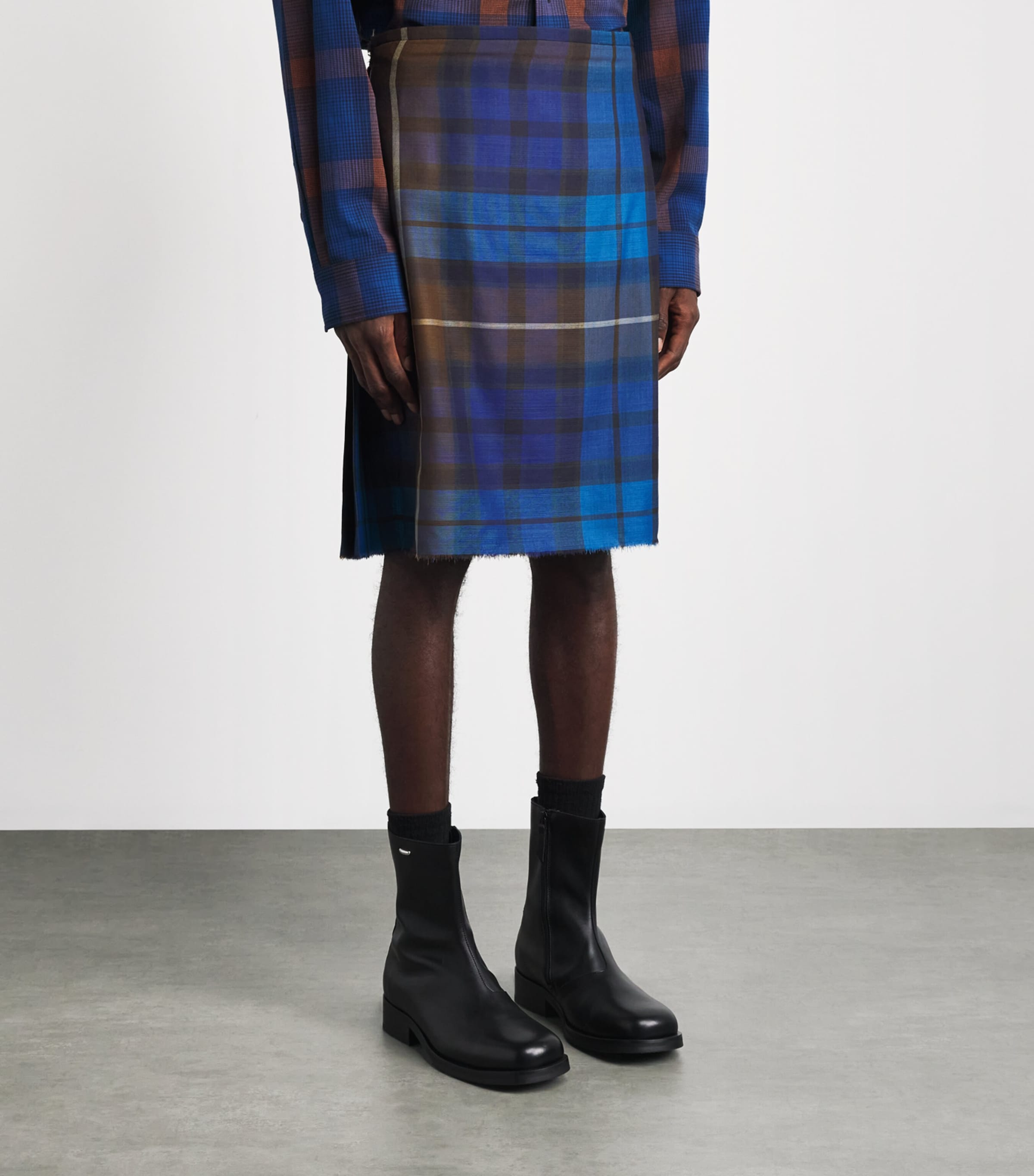 Vivienne Westwood Mens Wool Check Kilt Blue/brown Image 4
