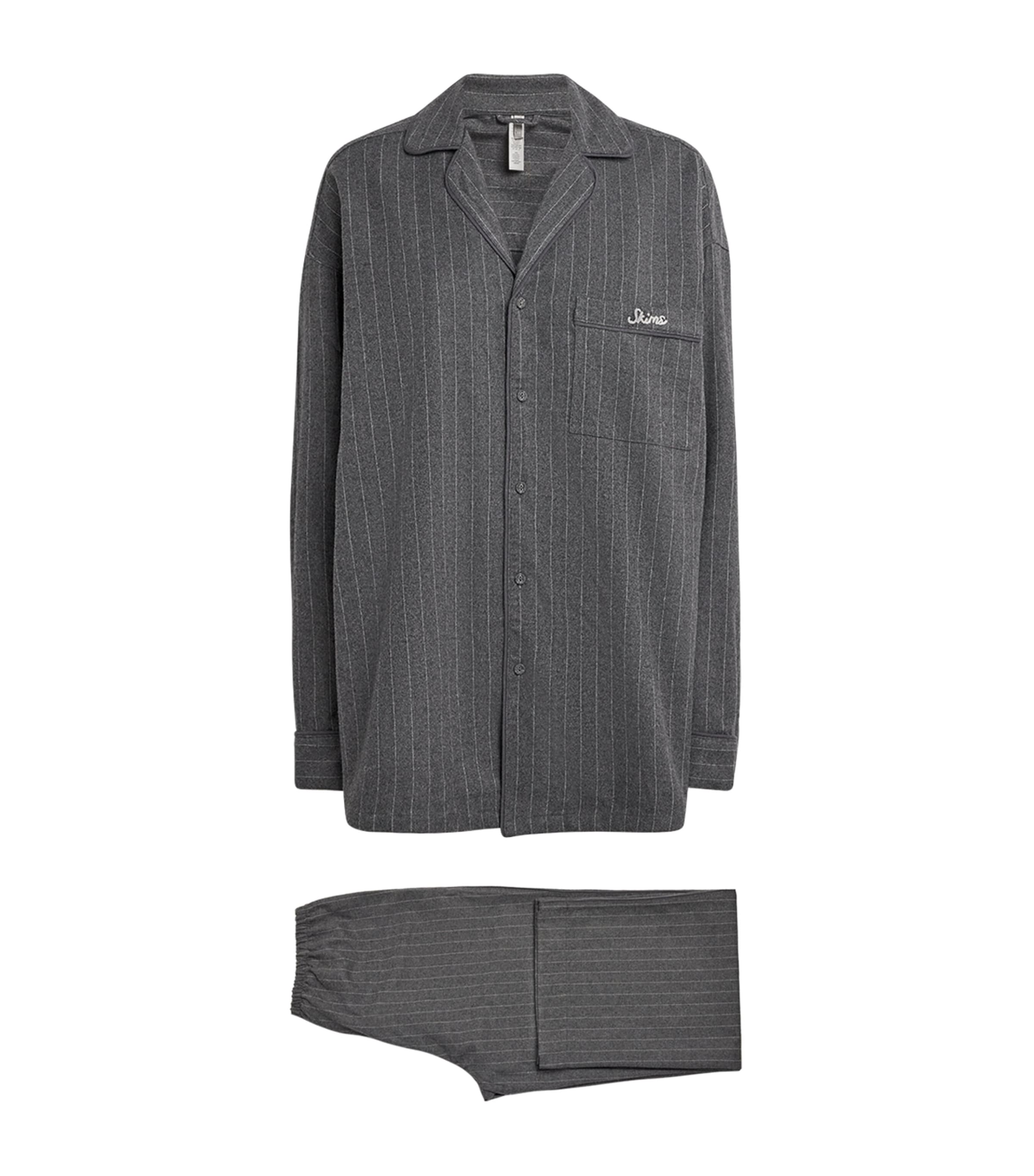 Skims Flannel Pinstripe Long-sleeve Pyjama Set In Gray