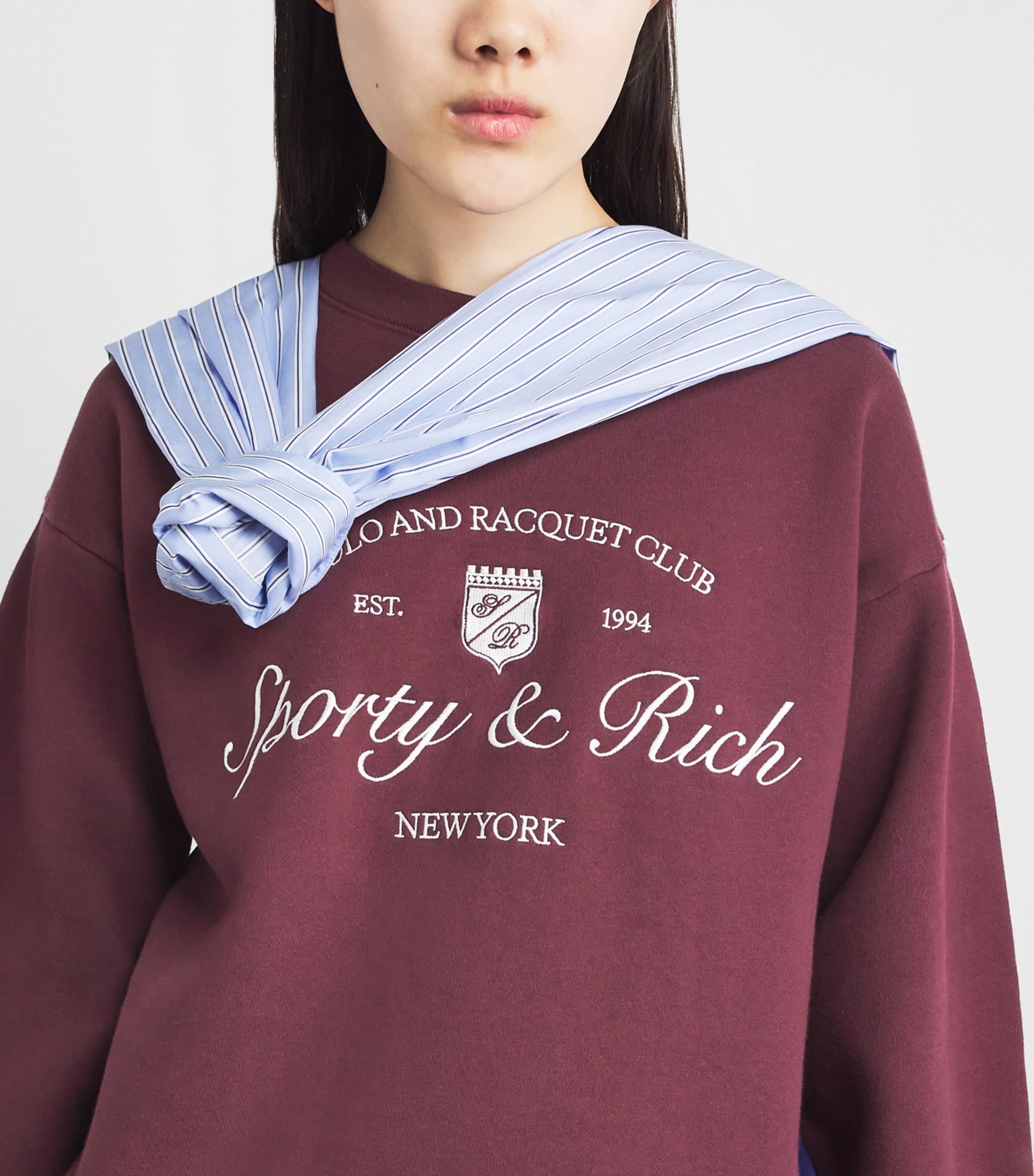 Sporty & Rich Womens Syracuse Embroidered Sweatshirt Bordeaux White Image 3